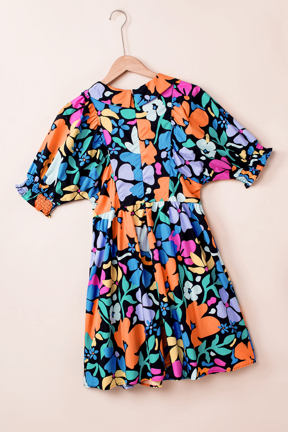 Blue Collared Split Neck Floral Flared Dress - Hey Hunni LLC