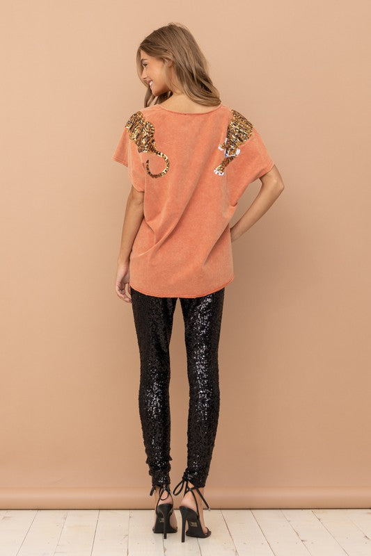 Tiger Sequin Patch T Shirt - Hey Hunni LLC