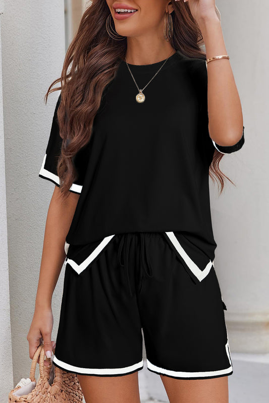 Black Contrast Trim Tee and Shorts Set - Hey Hunni LLC