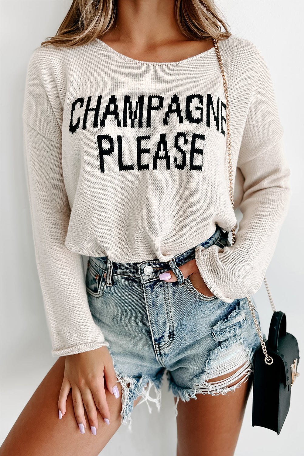 Snow White Champagne Please Graphic Sweater - Hey Hunni LLC