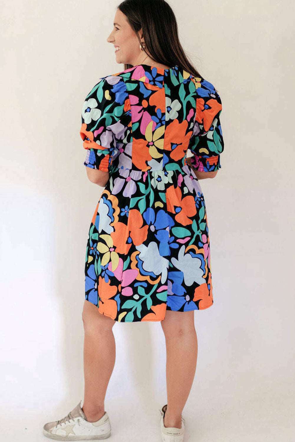 Blue Collared Split Neck Floral Flared Dress - Hey Hunni LLC