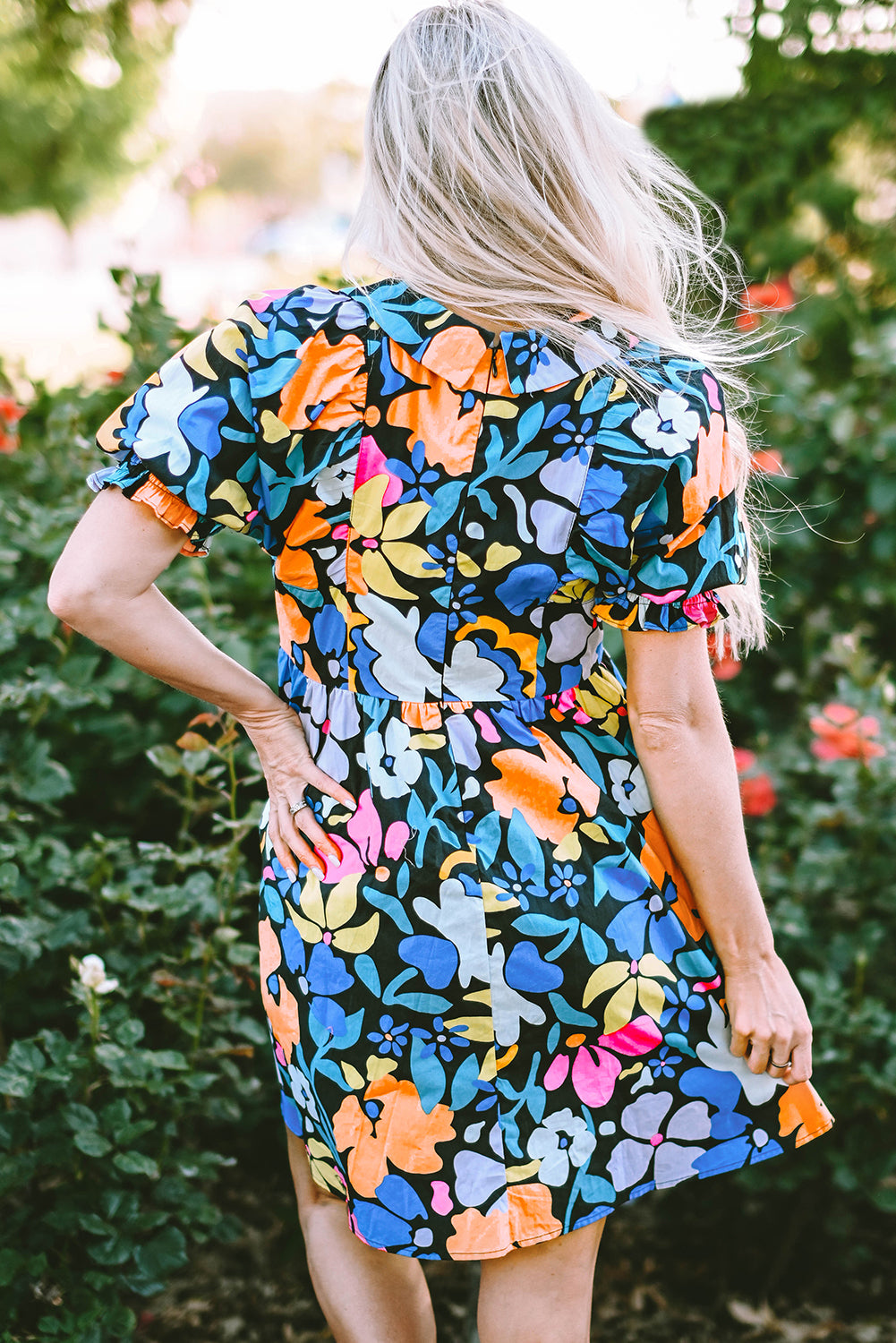 Blue Collared Split Neck Floral Flared Dress - Hey Hunni LLC