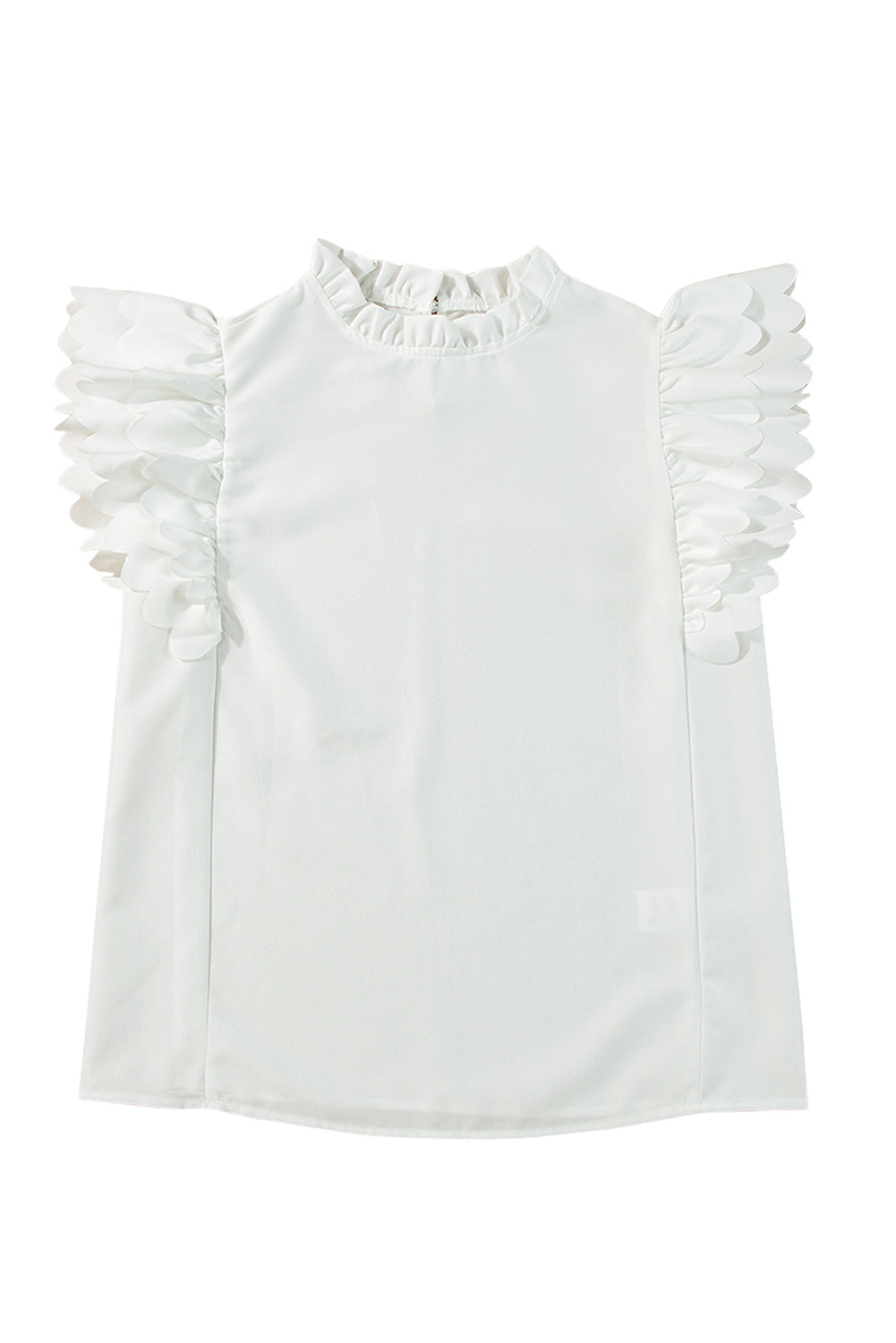 White Solid Color Scalloped Ruffle Sleeve Top - Hey Hunni LLC