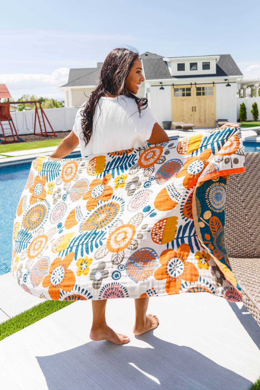 Luxury Beach Towel in Bright Retro Floral - Hey Hunni LLC