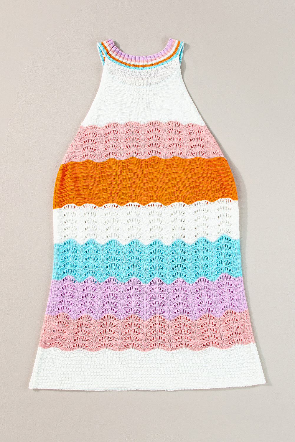 Multicolour Wavy Striped Print Textured Knit Sleeveless Sweater Top - Hey Hunni LLC