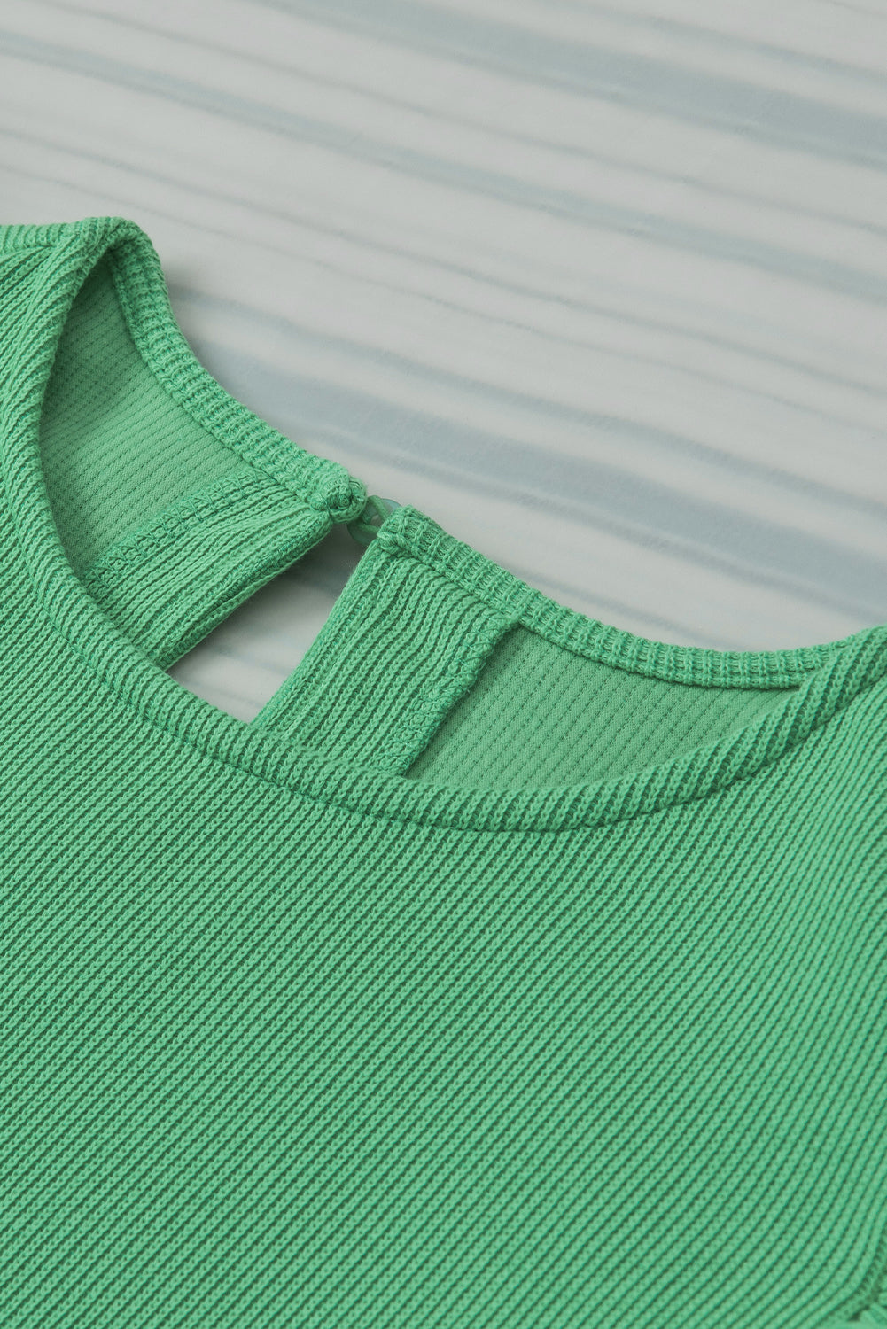 Green Ribbed Knit Puffy Ruffle Sleeve Blouse - Hey Hunni LLC