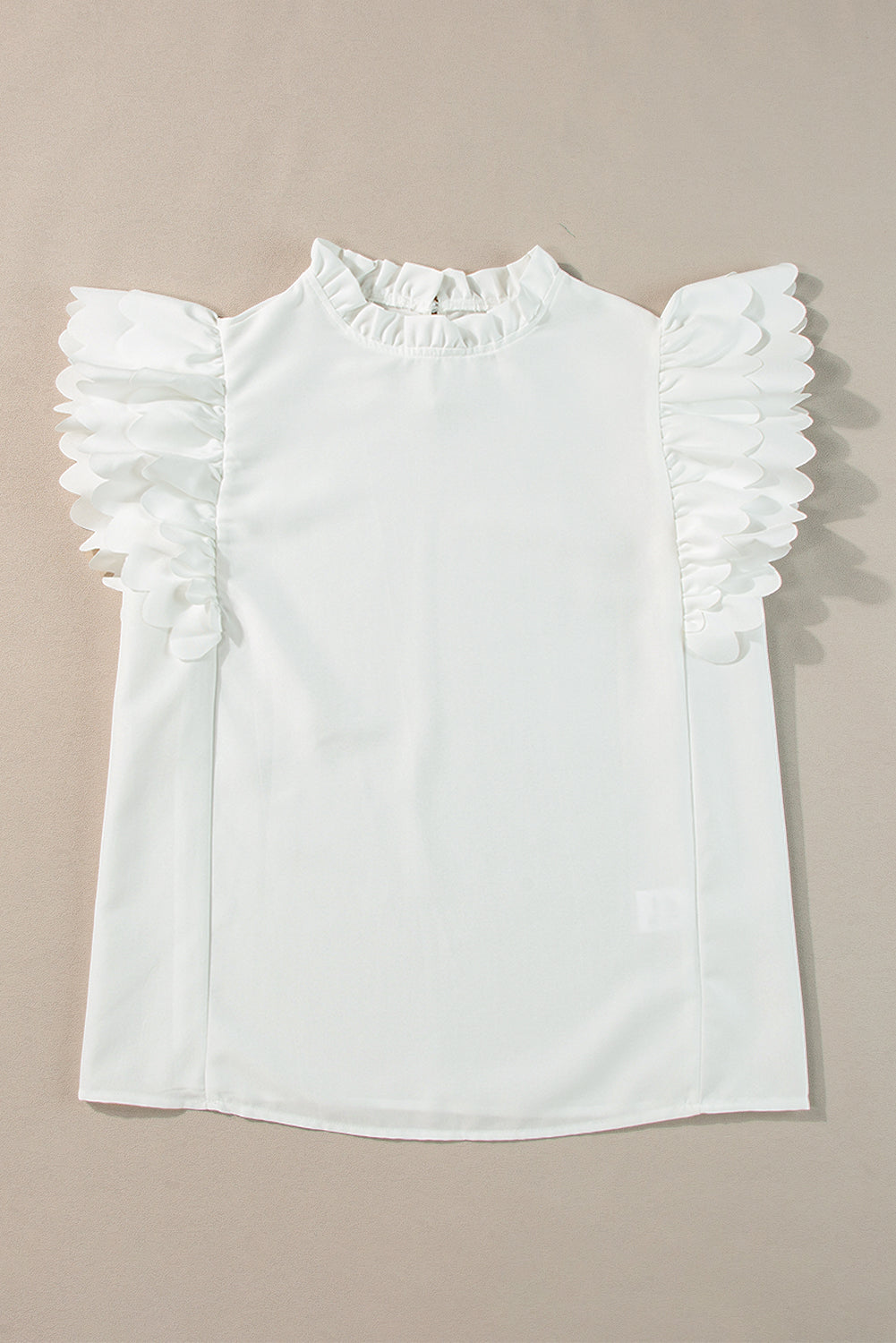 White Solid Color Scalloped Ruffle Sleeve Top - Hey Hunni LLC