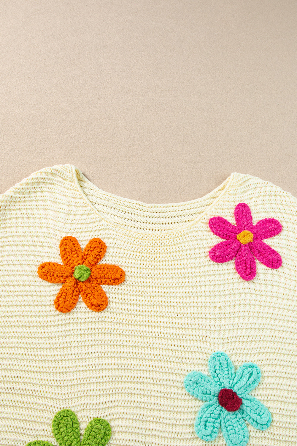 White Flower Crochet Round Neck Knitted Top - Hey Hunni LLC