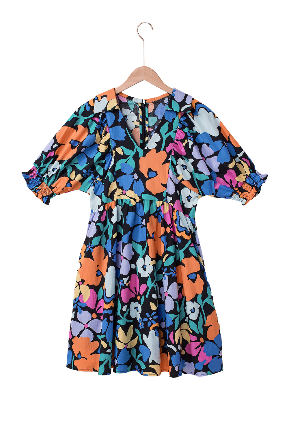 Blue Collared Split Neck Floral Flared Dress - Hey Hunni LLC