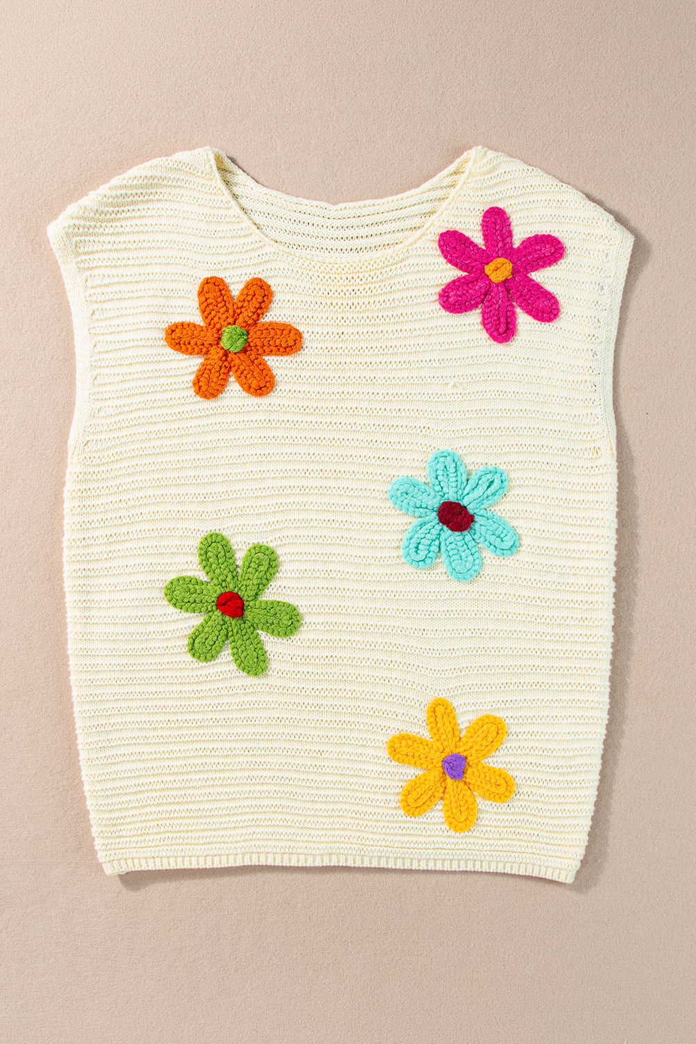 White Flower Crochet Round Neck Knitted Top - Hey Hunni LLC