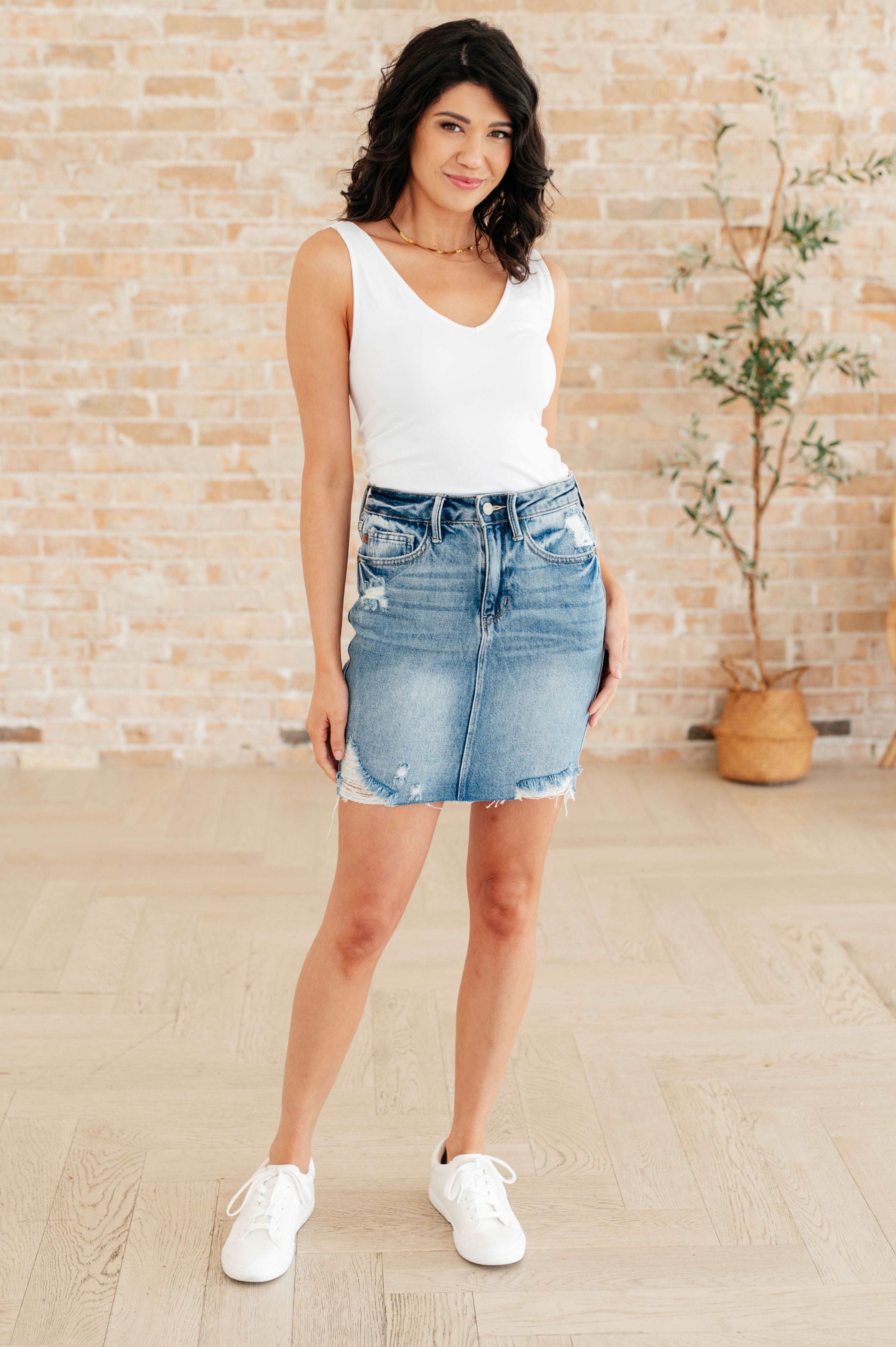 Carol High Rise Rigid Magic Denim Skirt - Hey Hunni LLC