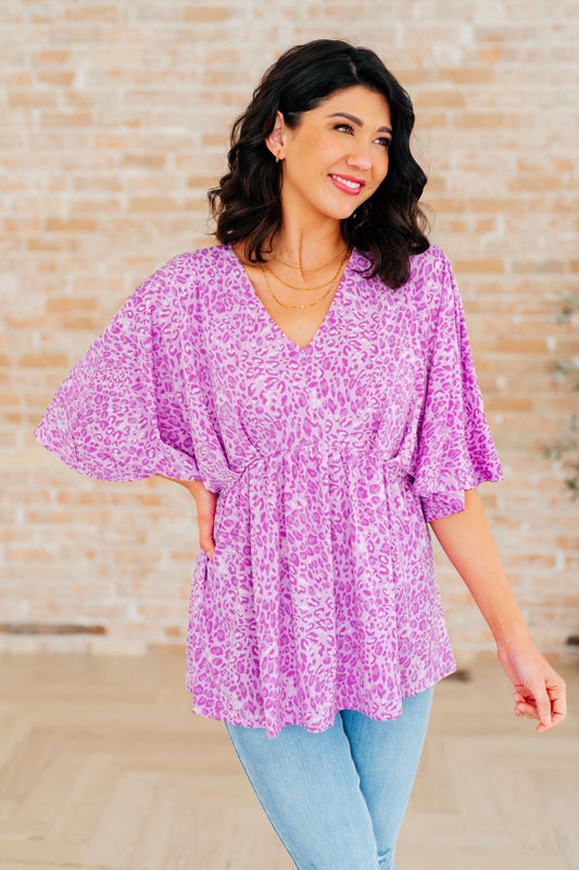 Dreamer Peplum Top in Lavender Leopard - Hey Hunni LLC