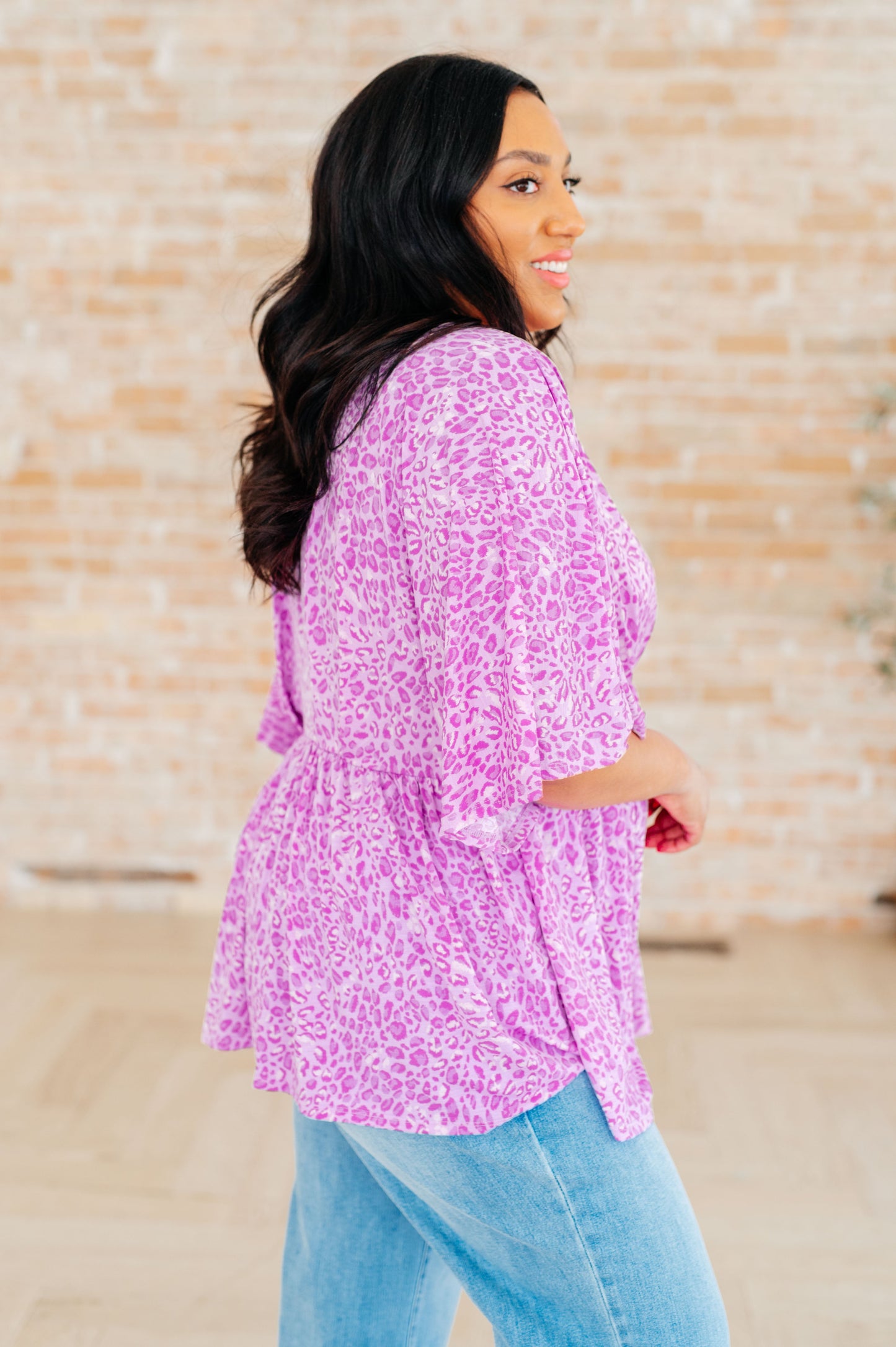 Dreamer Peplum Top in Lavender Leopard - Hey Hunni LLC