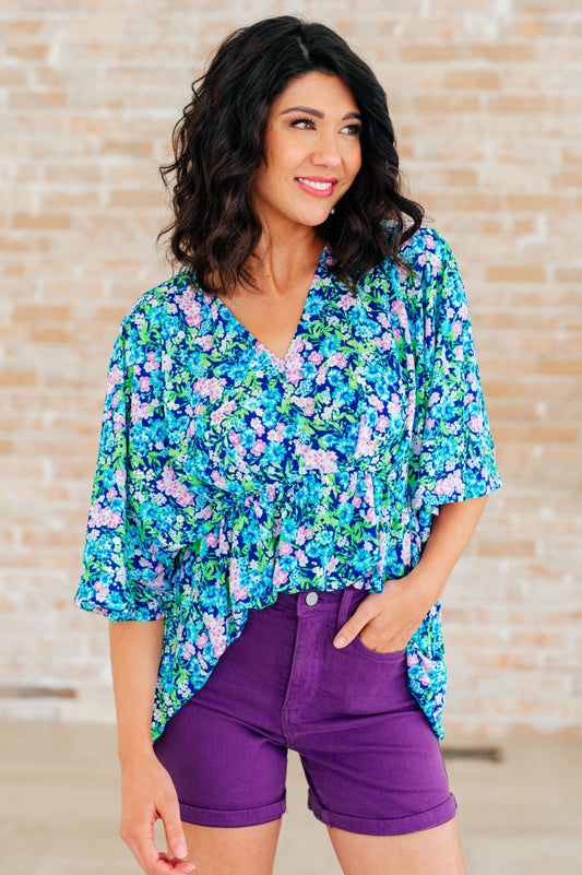 Dreamer Peplum Top in Navy and Mint Floral - Hey Hunni LLC