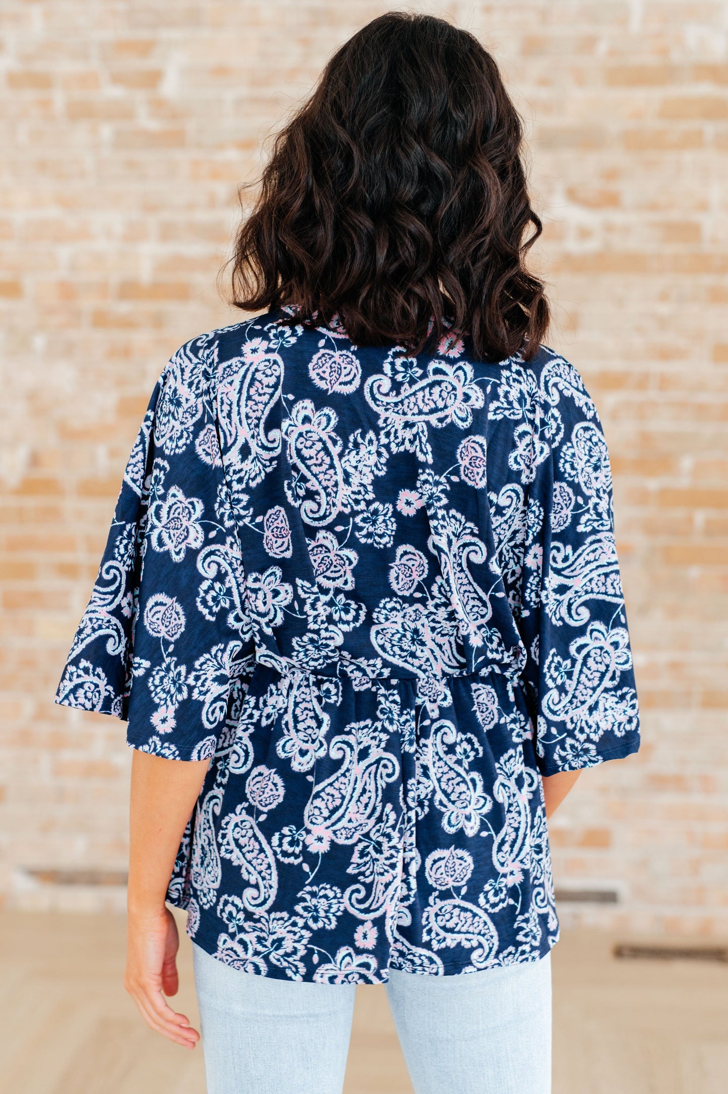 Dreamer Peplum Top in Navy and Pink Paisley - Hey Hunni LLC