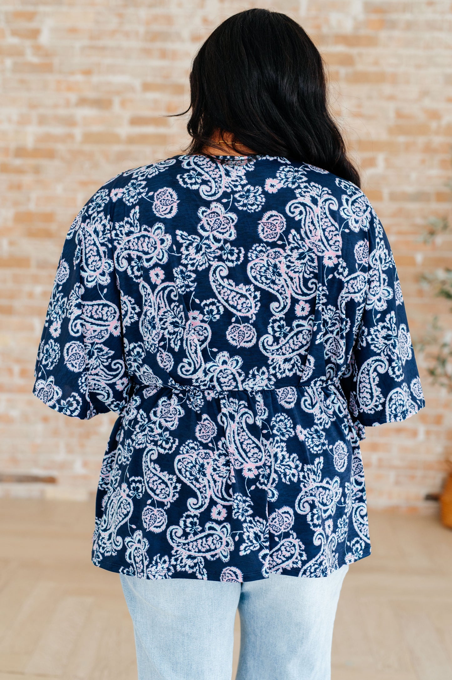 Dreamer Peplum Top in Navy and Pink Paisley - Hey Hunni LLC