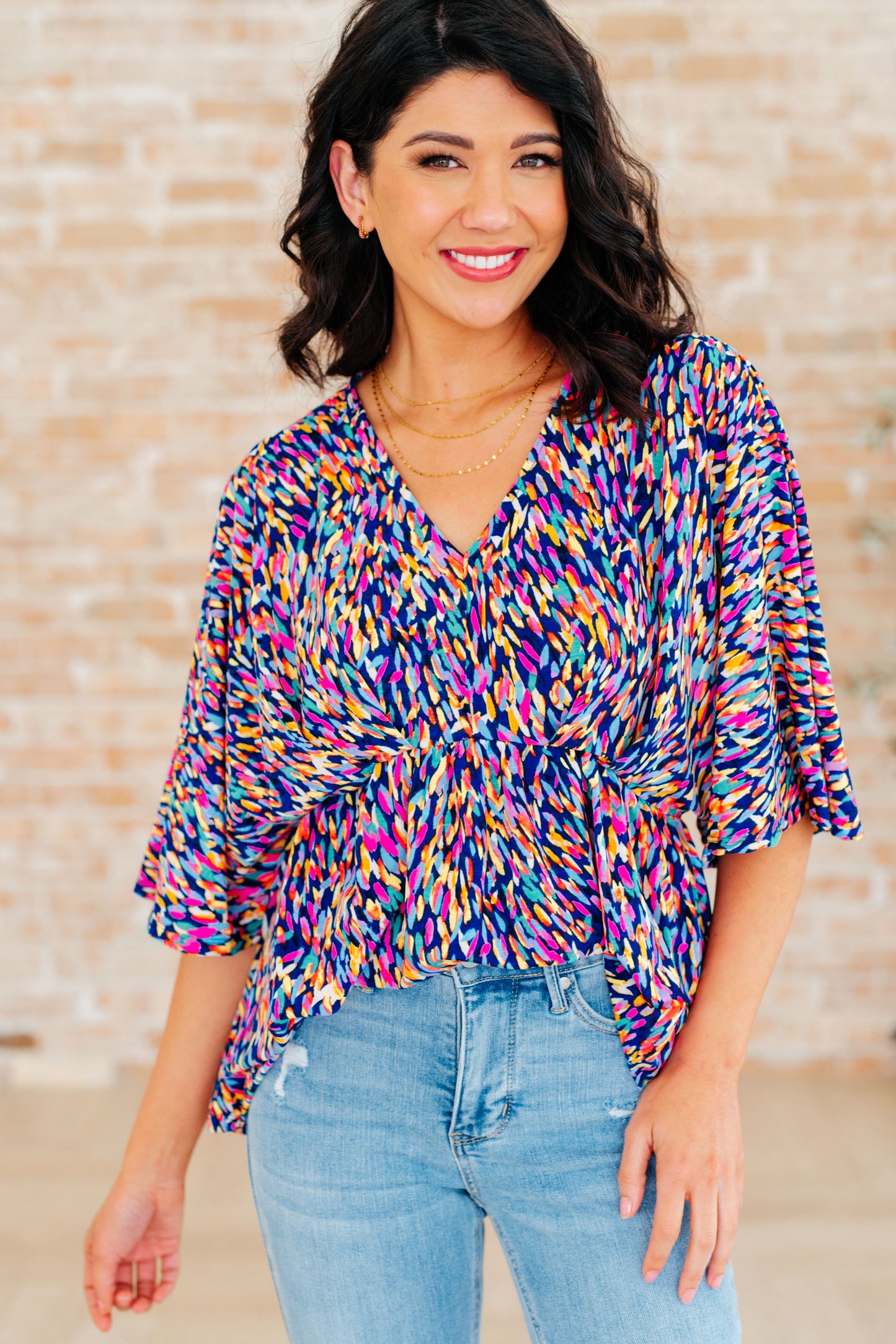 Dreamer Peplum Top in Painted Royal Multi - Hey Hunni LLC