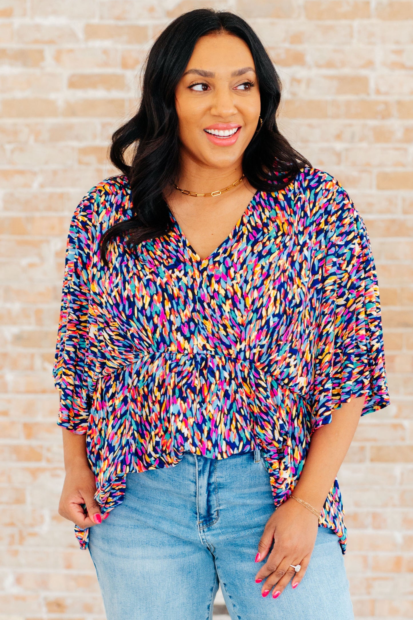 Dreamer Peplum Top in Painted Royal Multi - Hey Hunni LLC