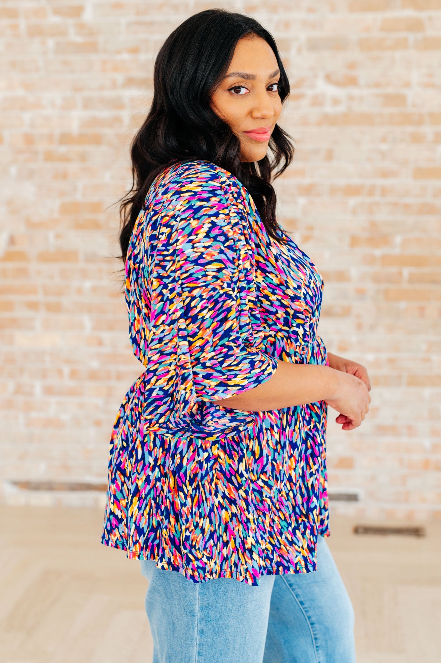 Dreamer Peplum Top in Painted Royal Multi - Hey Hunni LLC