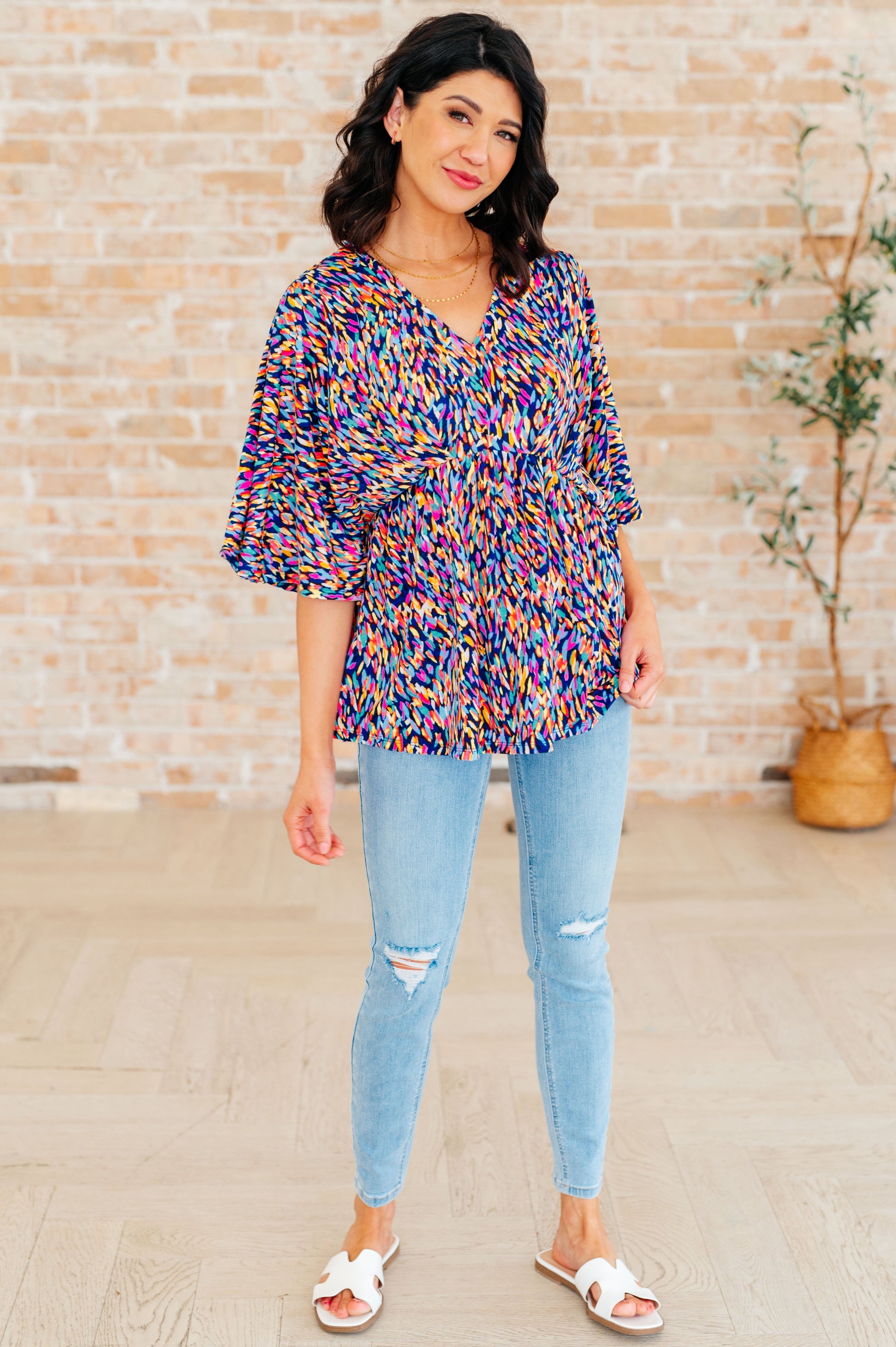 Dreamer Peplum Top in Painted Royal Multi - Hey Hunni LLC