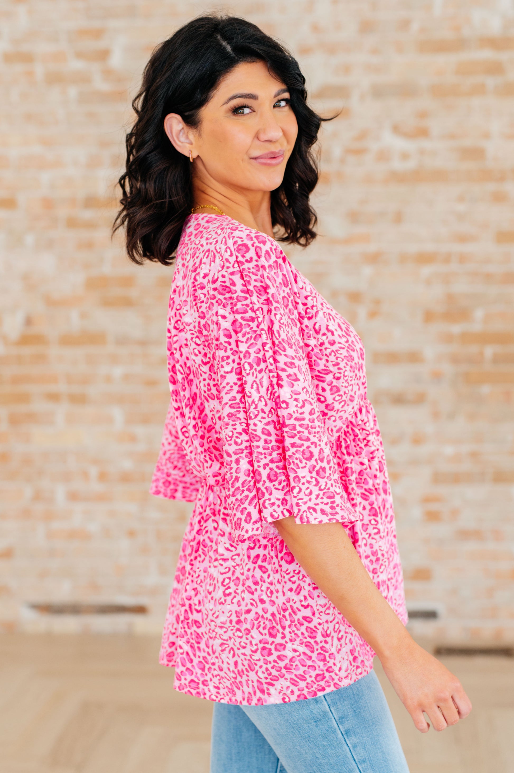 Dreamer Peplum Top in Pink Leopard - Hey Hunni LLC