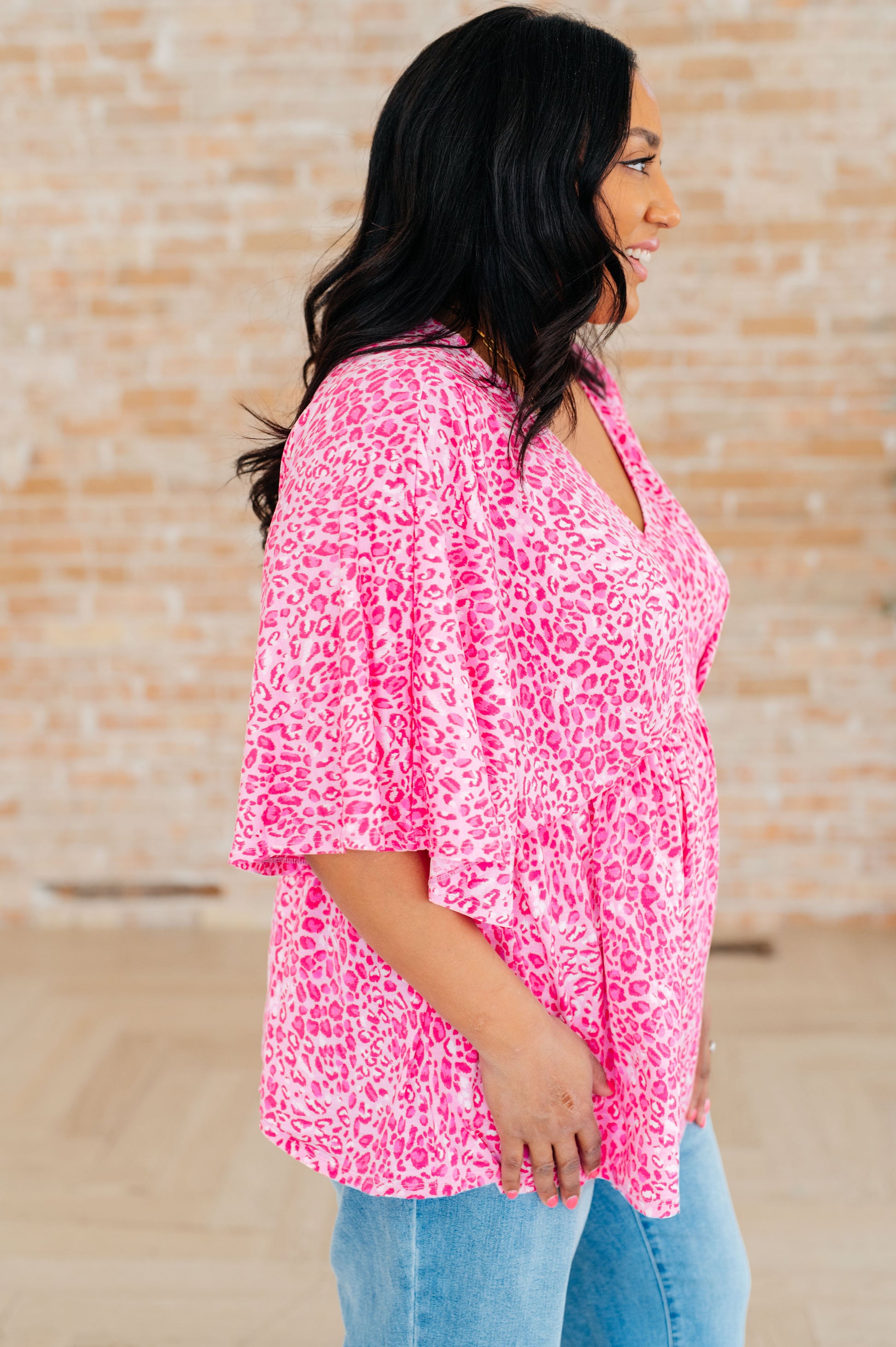 Dreamer Peplum Top in Pink Leopard - Hey Hunni LLC