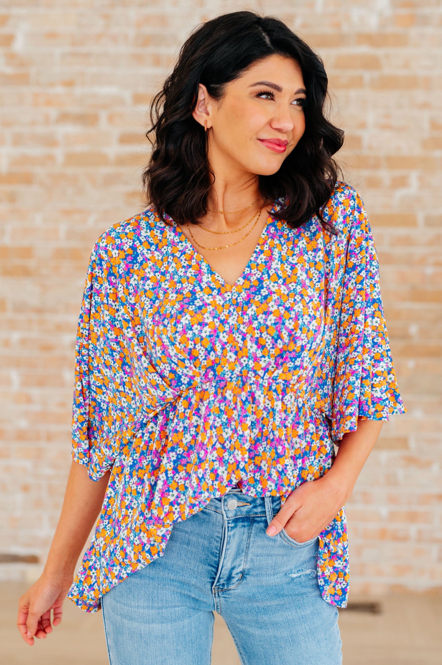 Dreamer Peplum Top in Purple Retro Ditsy Floral - Hey Hunni LLC