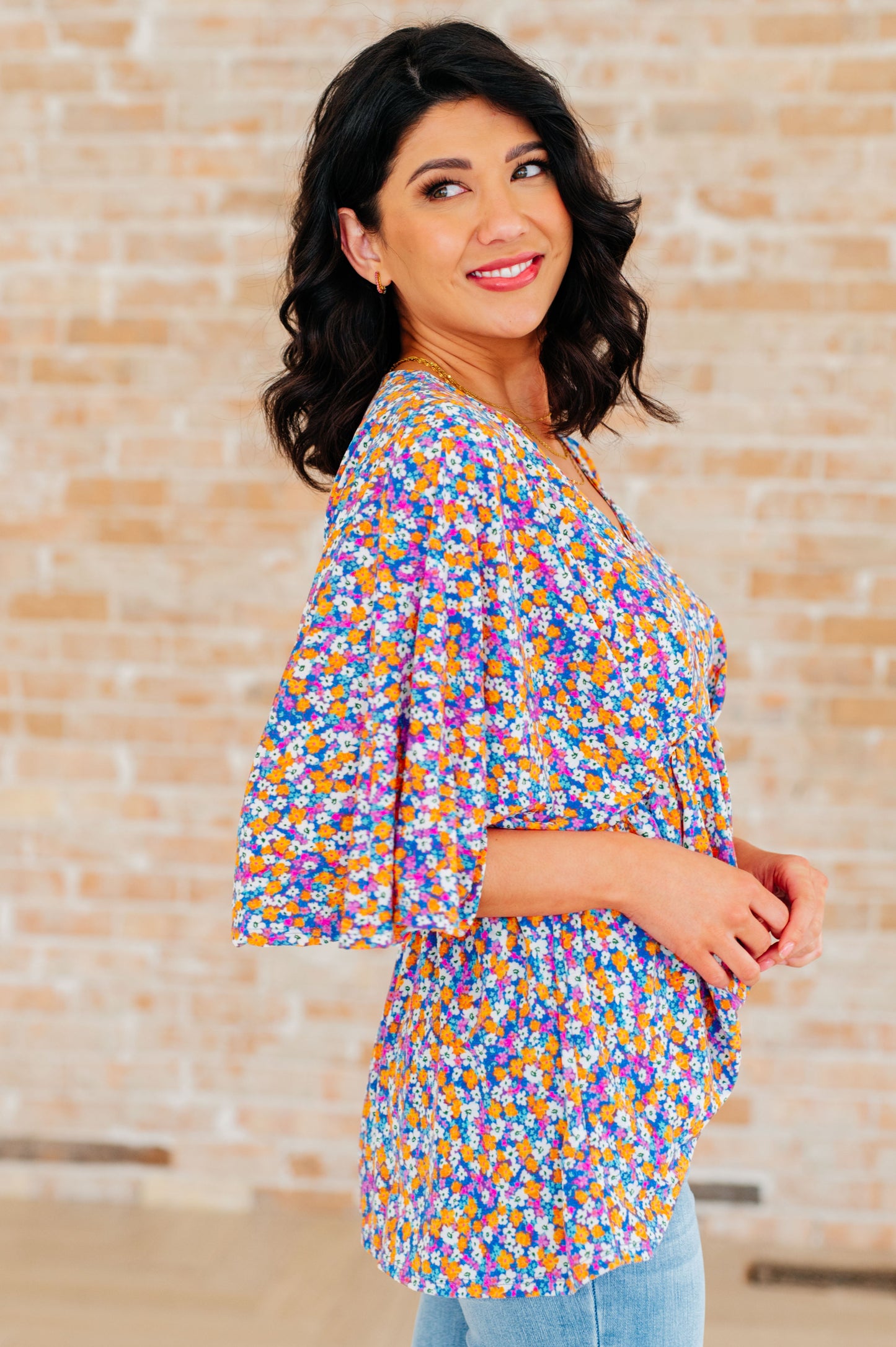 Dreamer Peplum Top in Purple Retro Ditsy Floral - Hey Hunni LLC