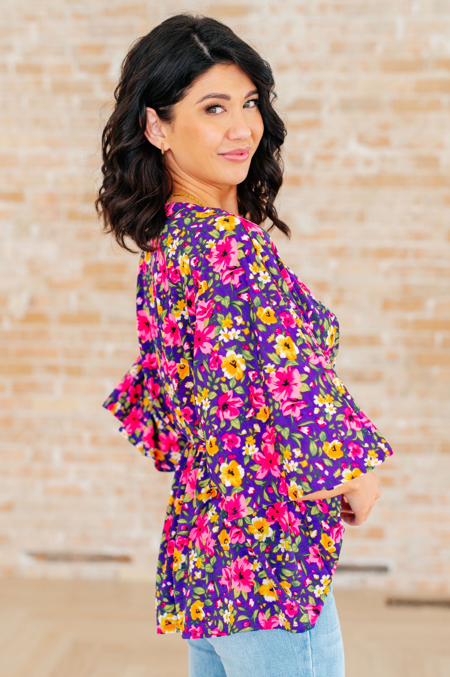 Dreamer Peplum Top in Purple and Pink Floral - Hey Hunni LLC