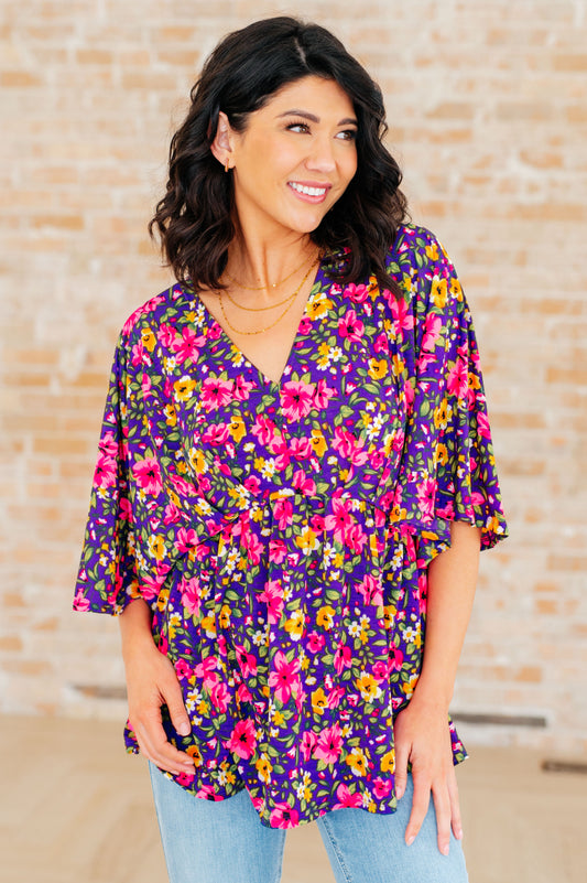 Dreamer Peplum Top in Purple and Pink Floral - Hey Hunni LLC