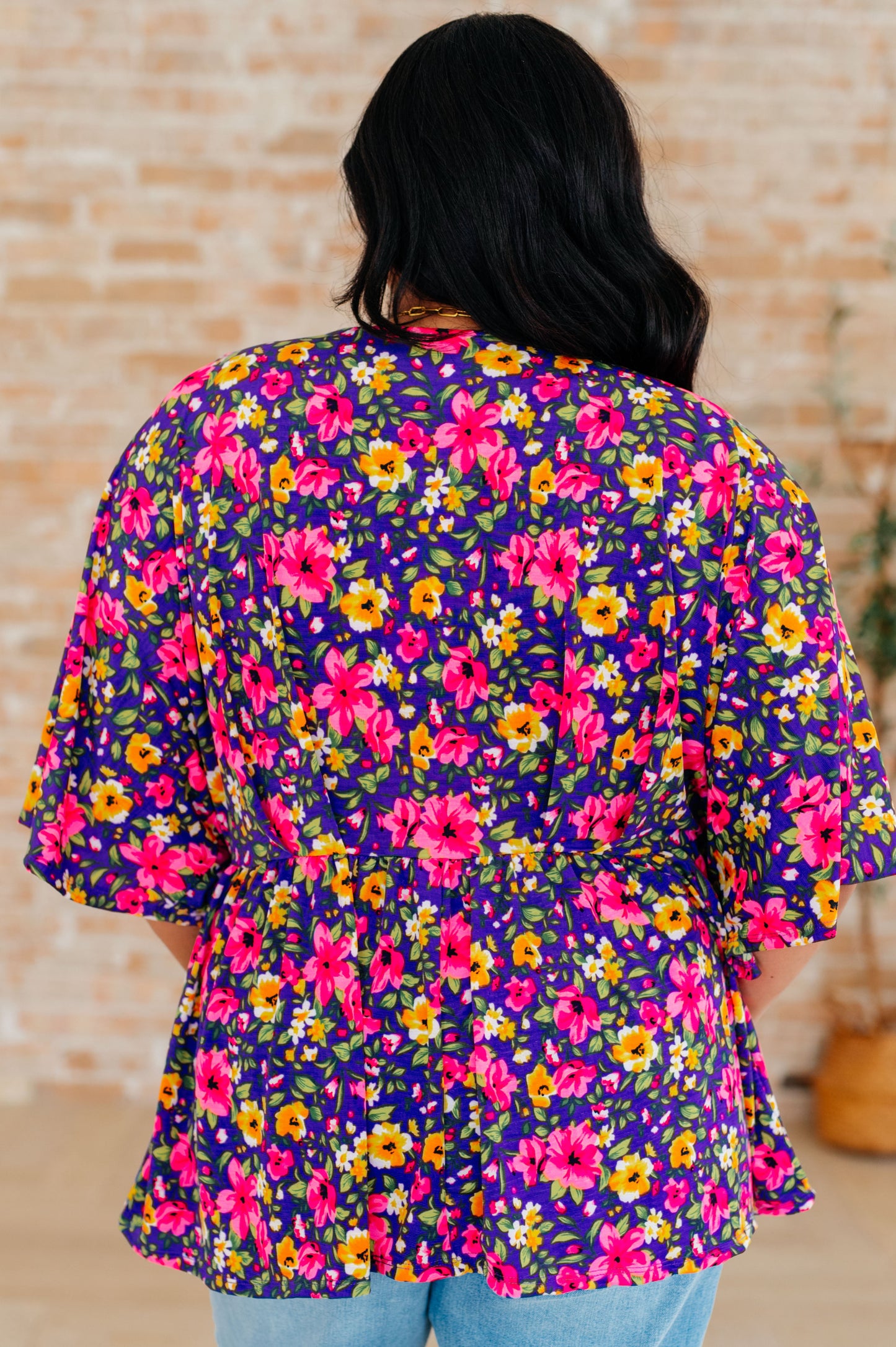 Dreamer Peplum Top in Purple and Pink Floral - Hey Hunni LLC