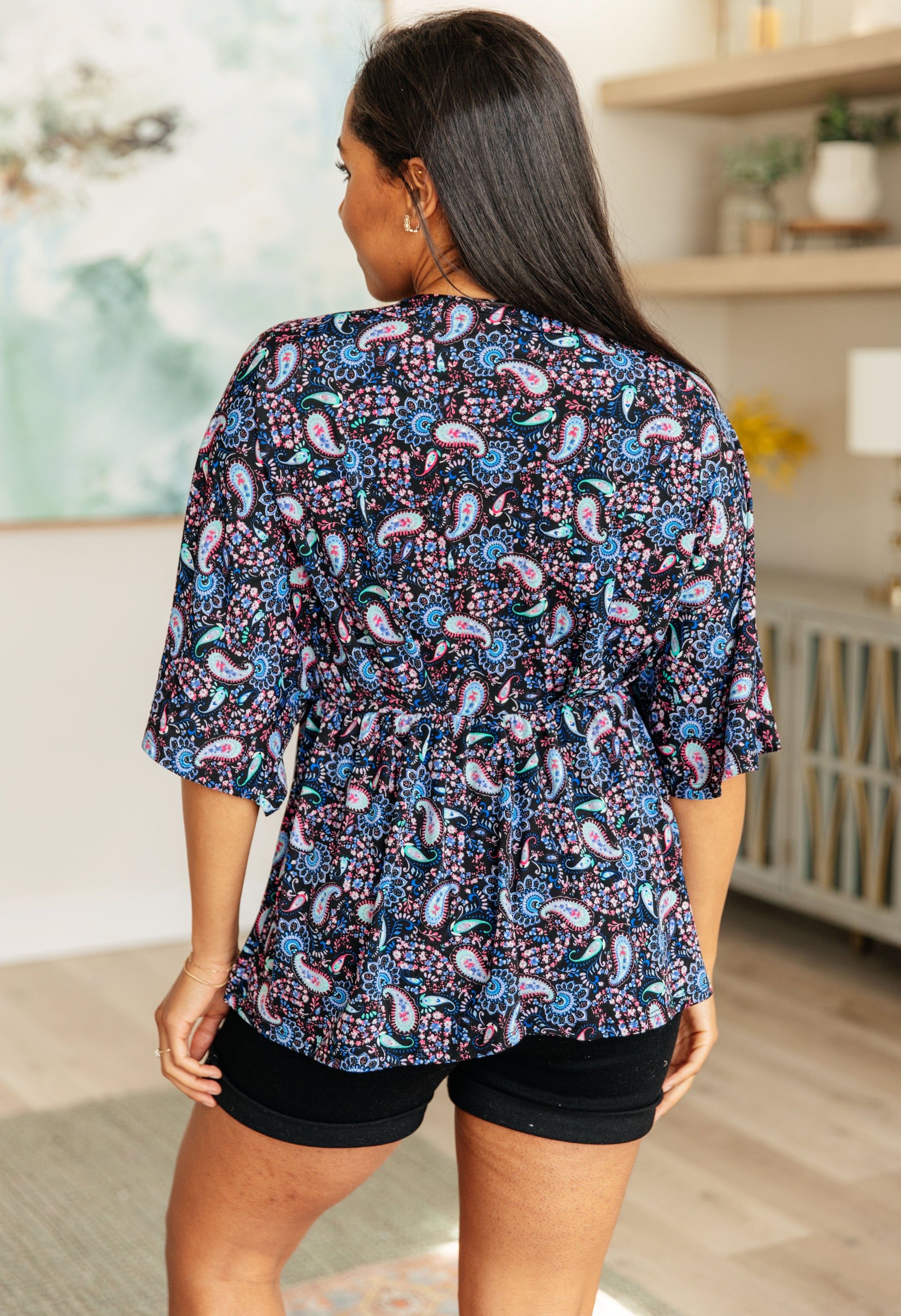 Dreamer Top in Black and Periwinkle Paisley - Hey Hunni LLC