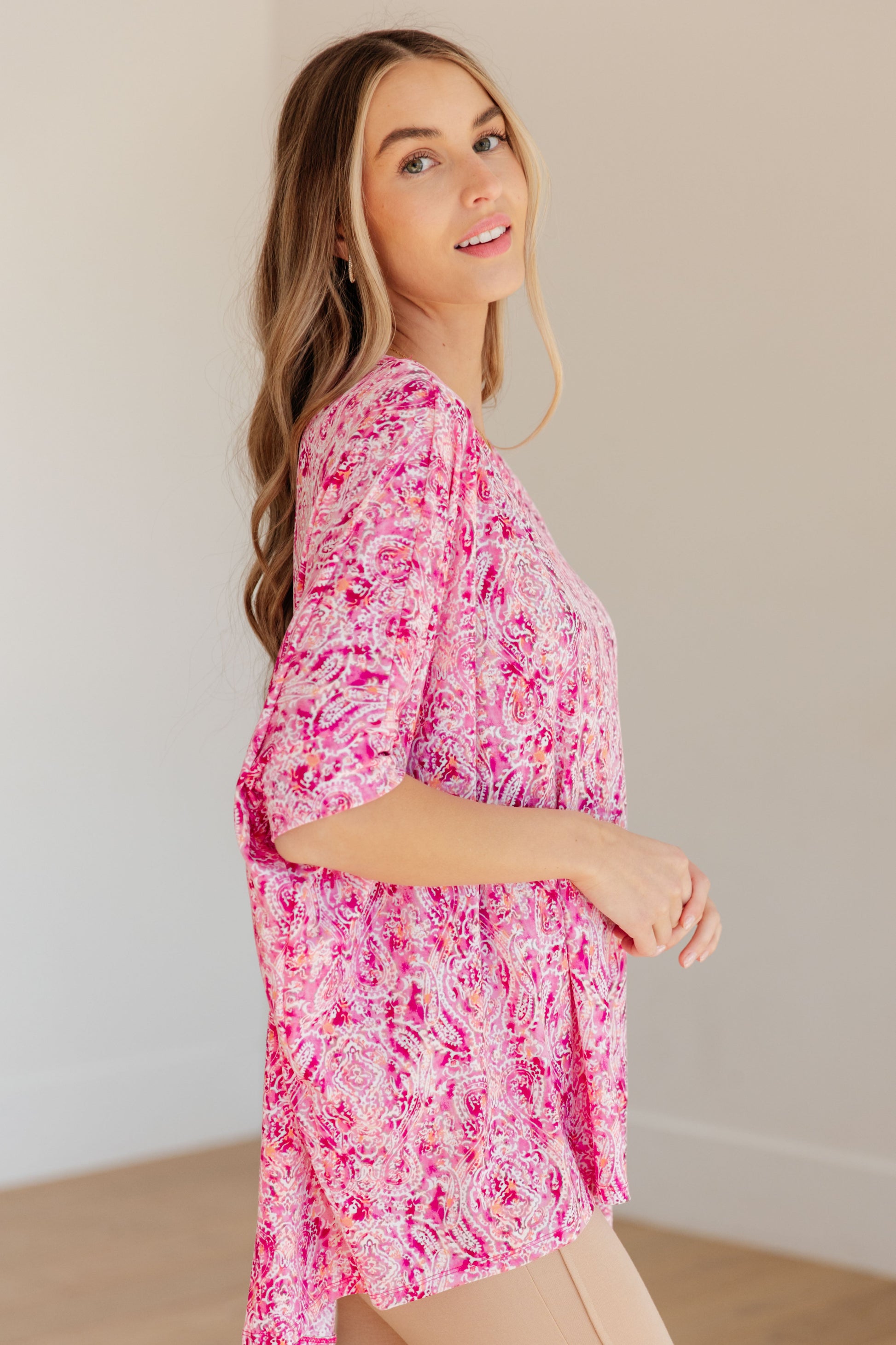 Essential Blouse in Fuchsia and White Paisley - Hey Hunni LLC