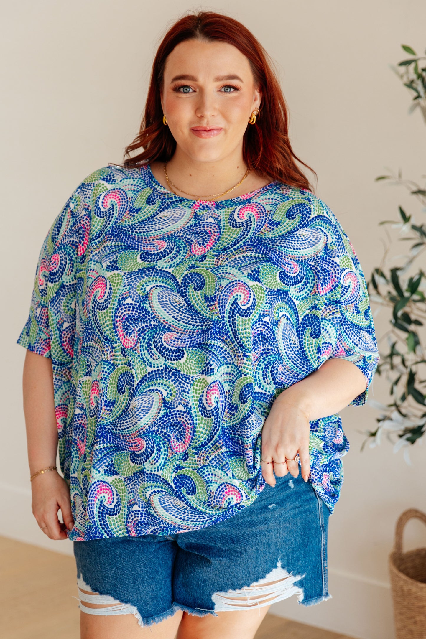 Essential Blouse in Painted Blue Mix - Hey Hunni LLC