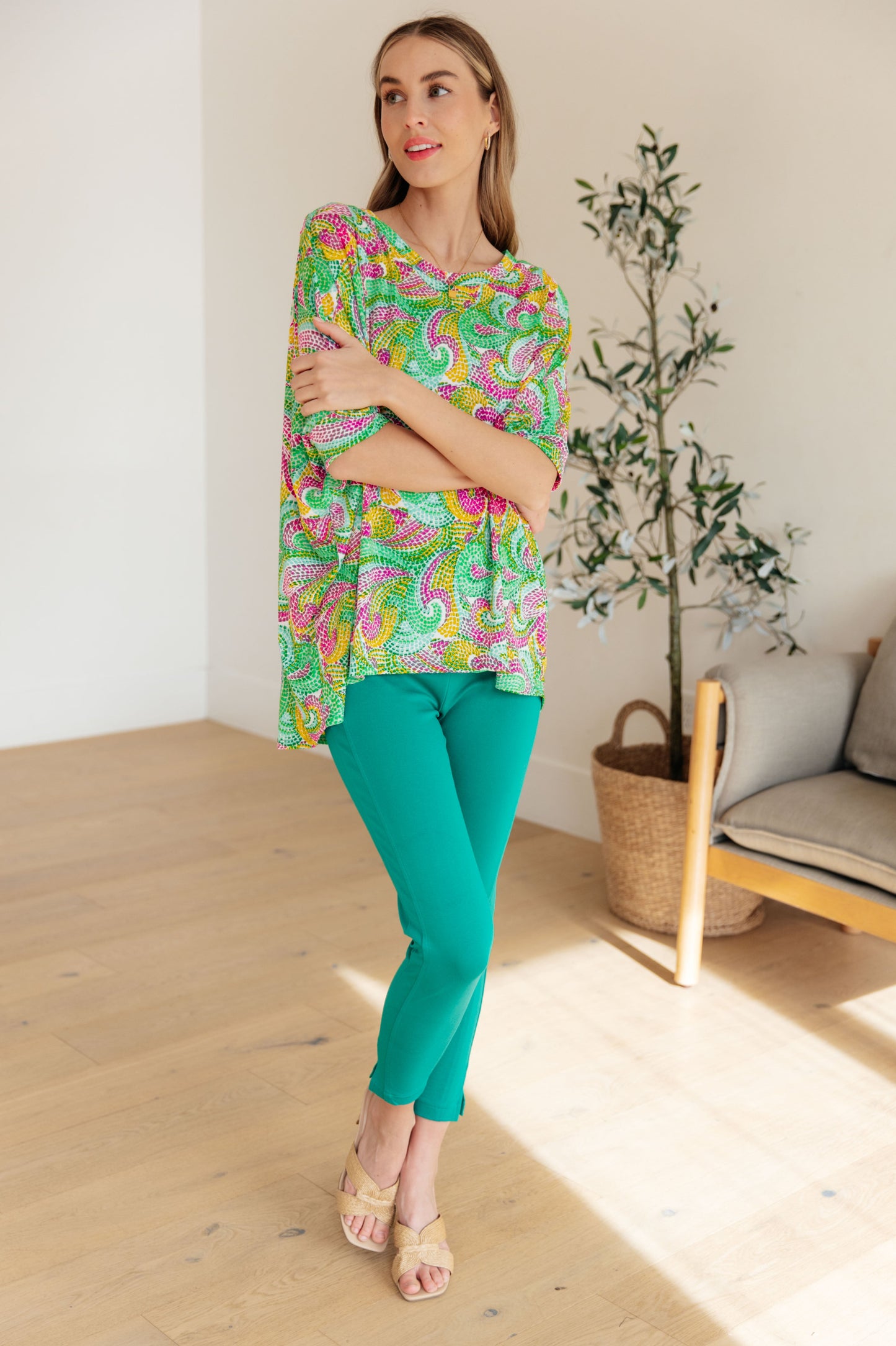 Essential Blouse in Painted Green and Pink - Hey Hunni LLC