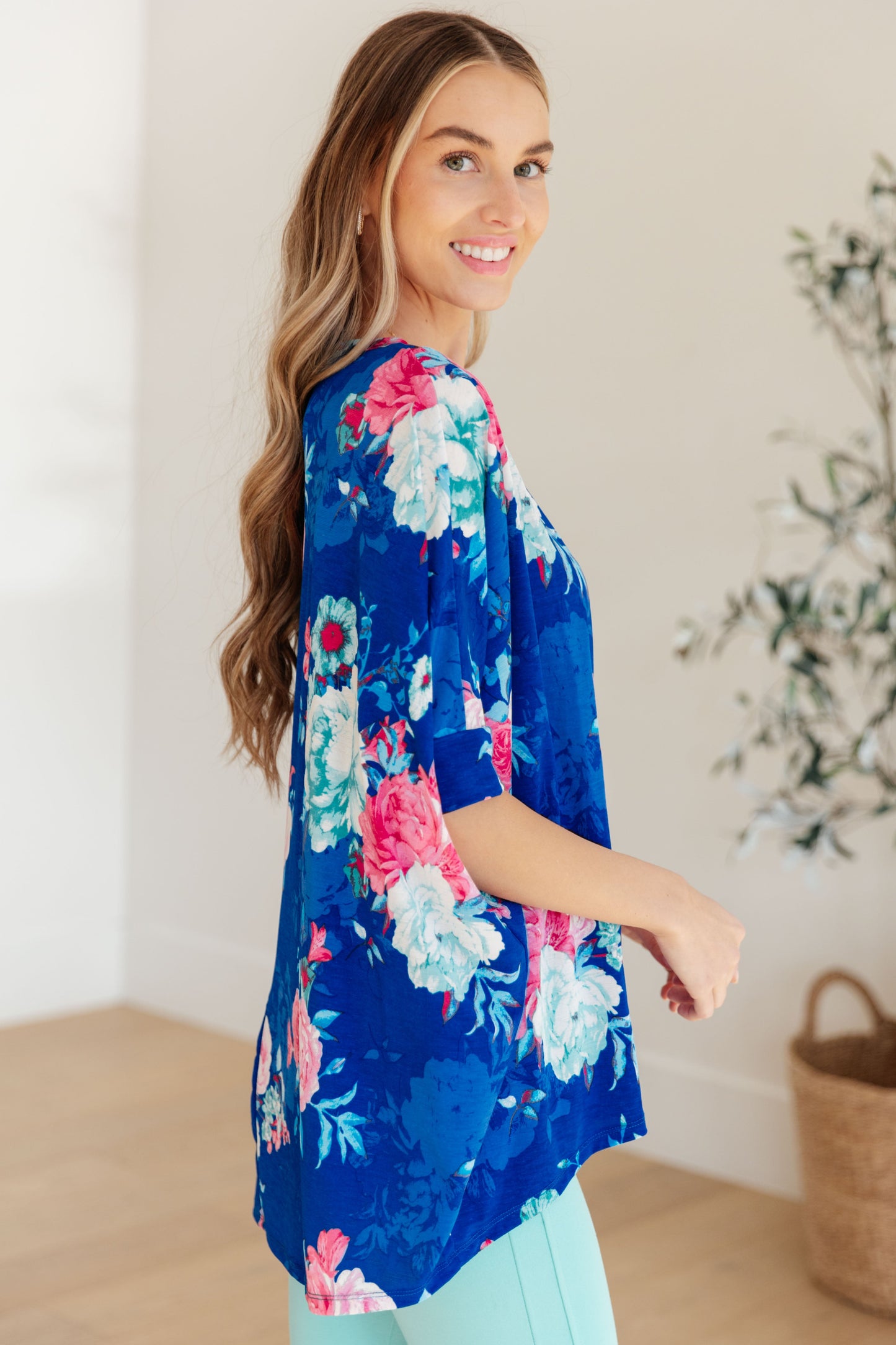 Essential Blouse in Royal and Pink Floral - Hey Hunni LLC