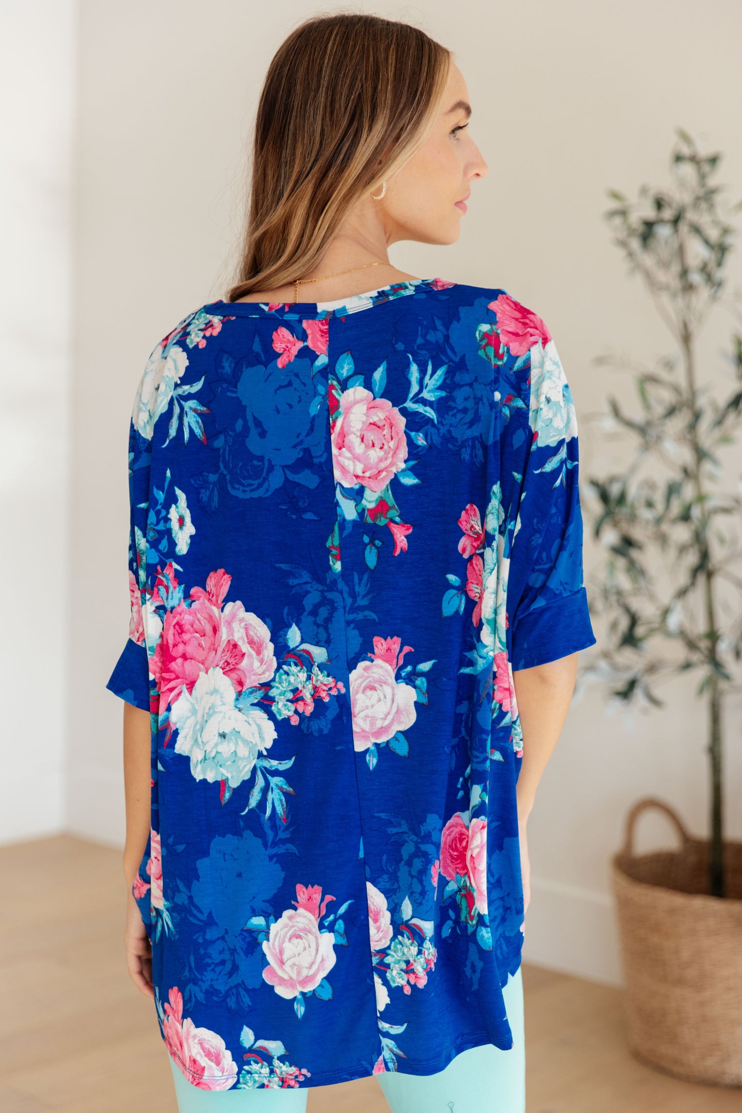 Essential Blouse in Royal and Pink Floral - Hey Hunni LLC