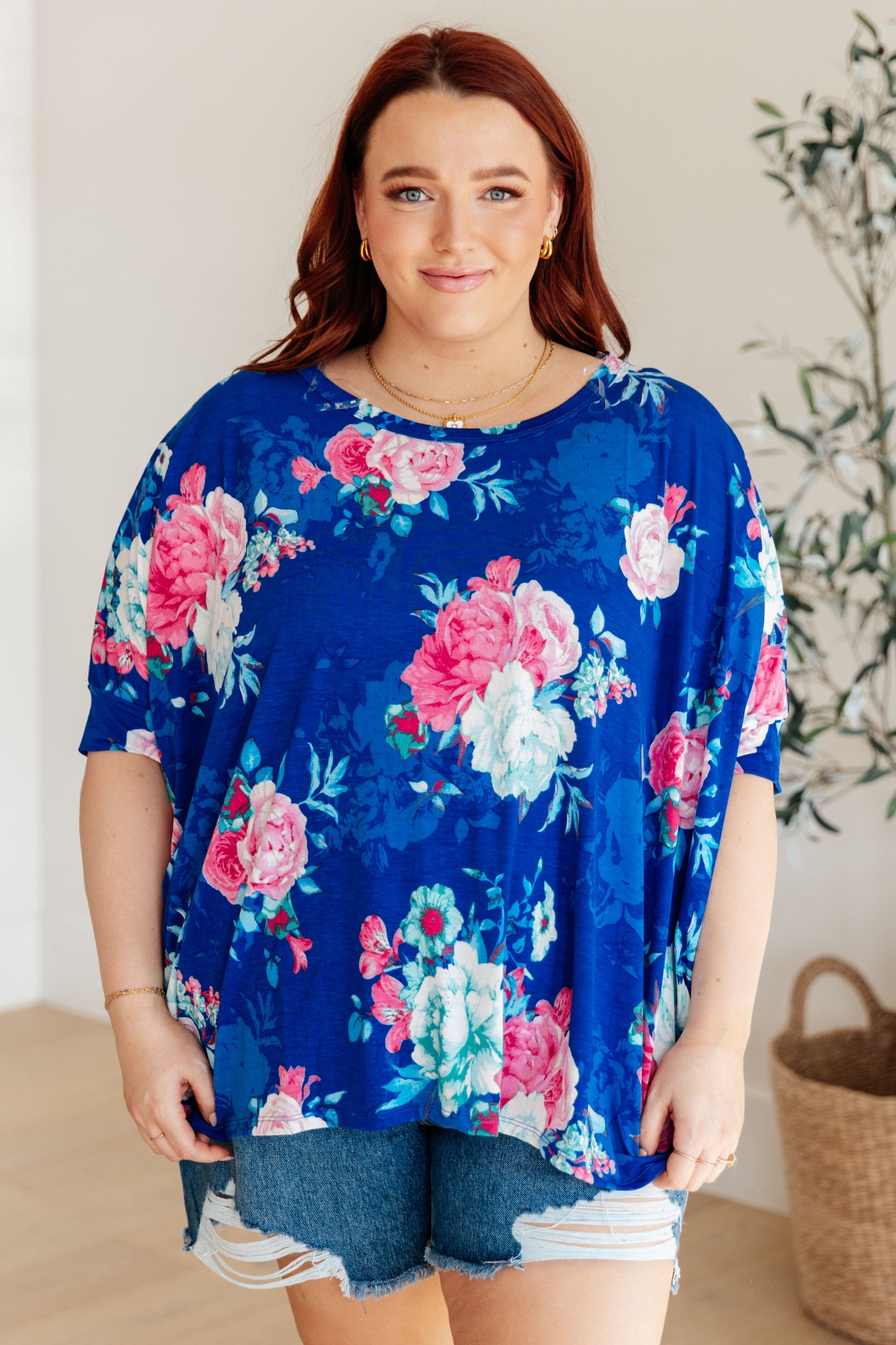 Essential Blouse in Royal and Pink Floral - Hey Hunni LLC