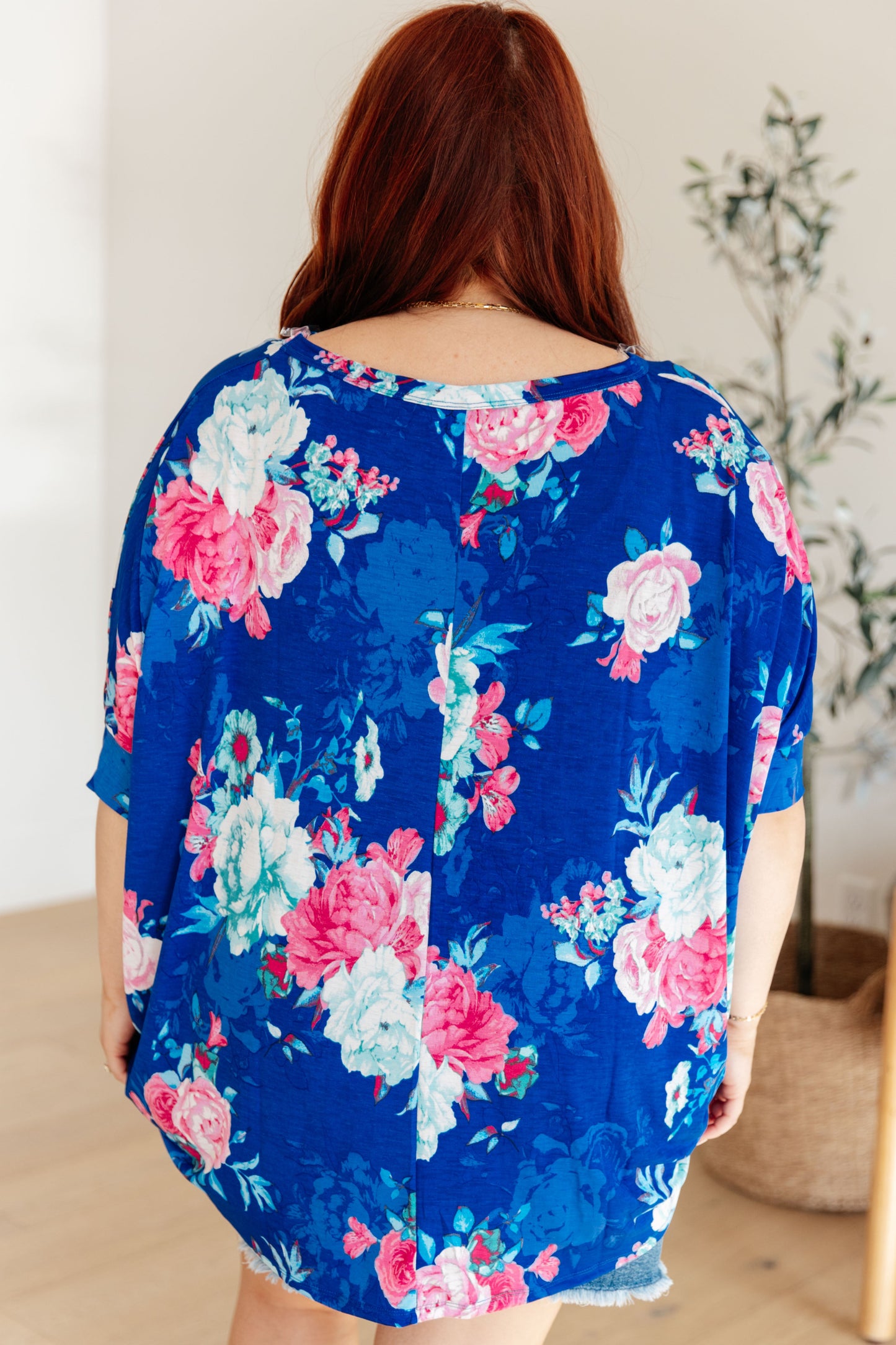 Essential Blouse in Royal and Pink Floral - Hey Hunni LLC