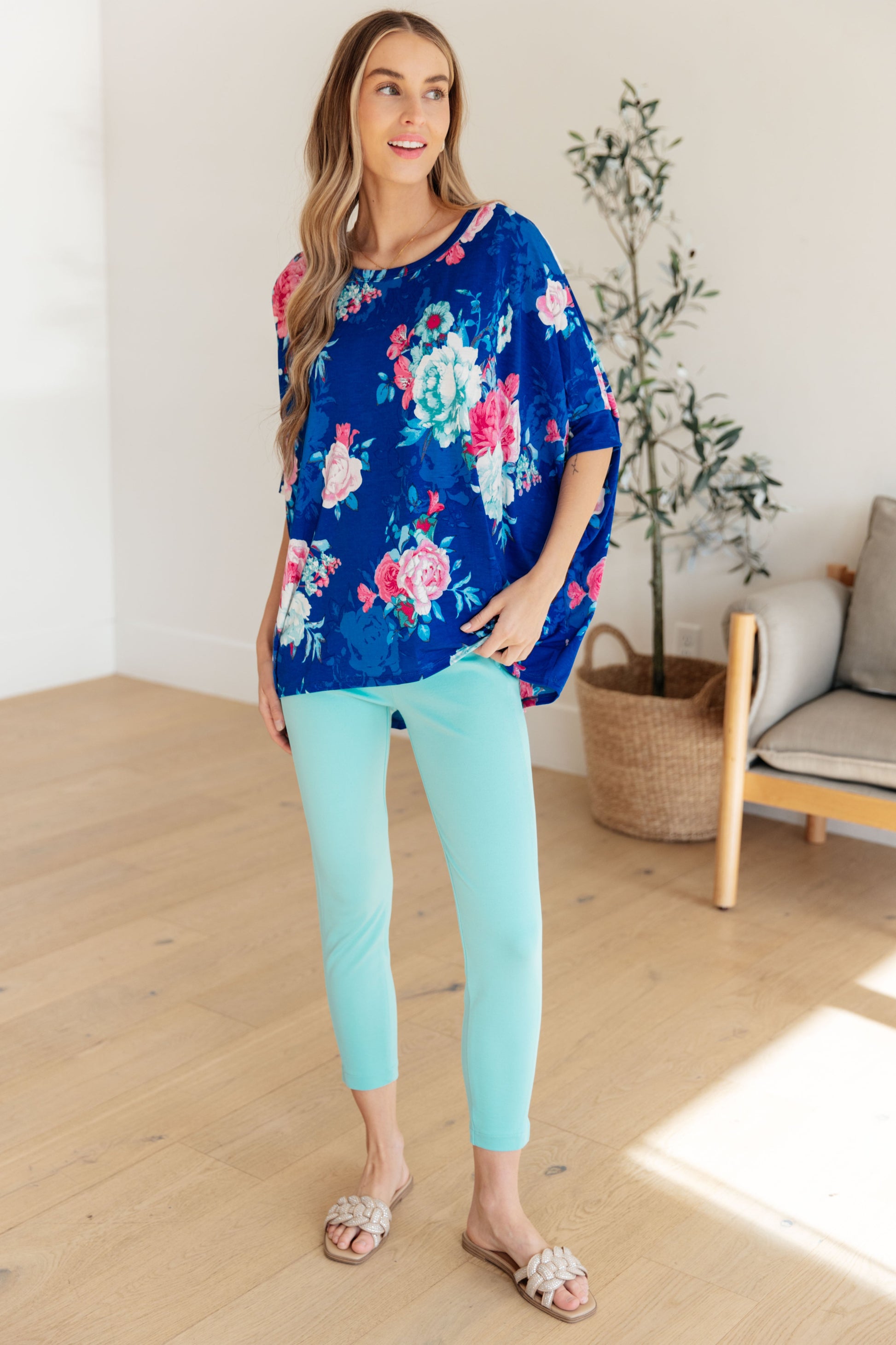 Essential Blouse in Royal and Pink Floral - Hey Hunni LLC