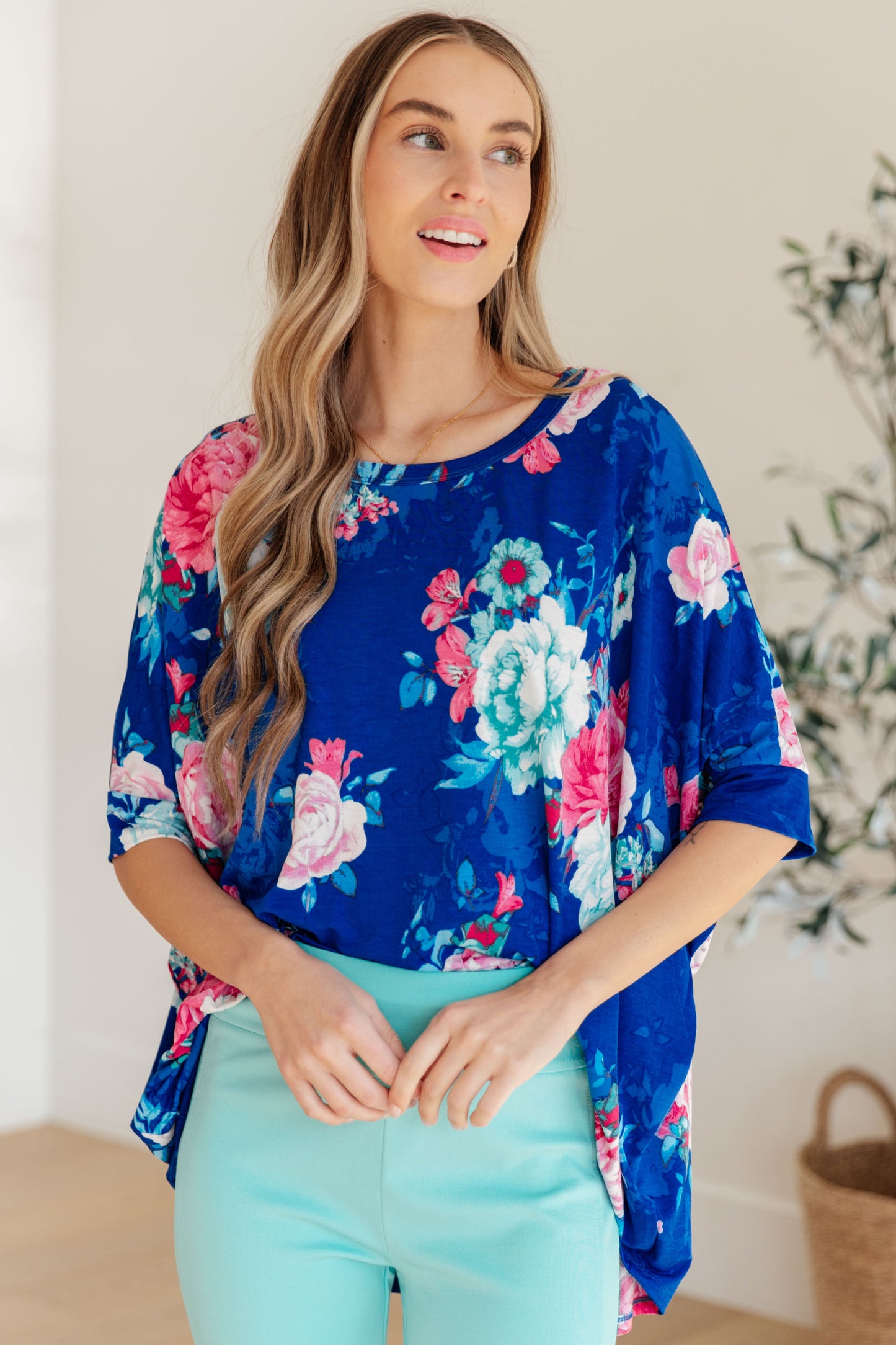 Essential Blouse in Royal and Pink Floral - Hey Hunni LLC