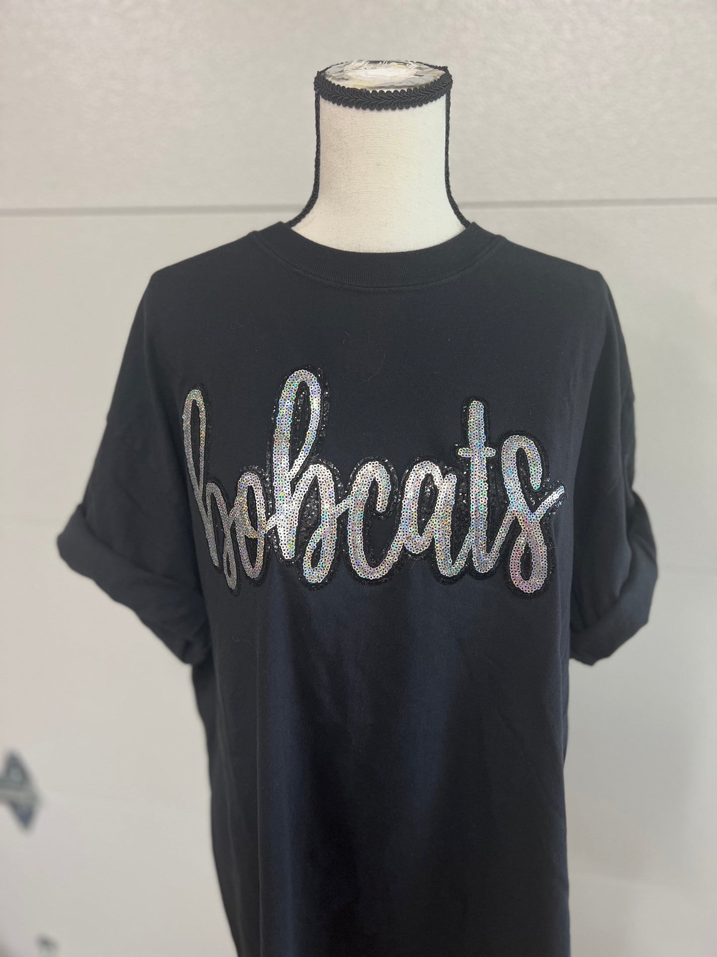 Sequin Bobcats Script Tee