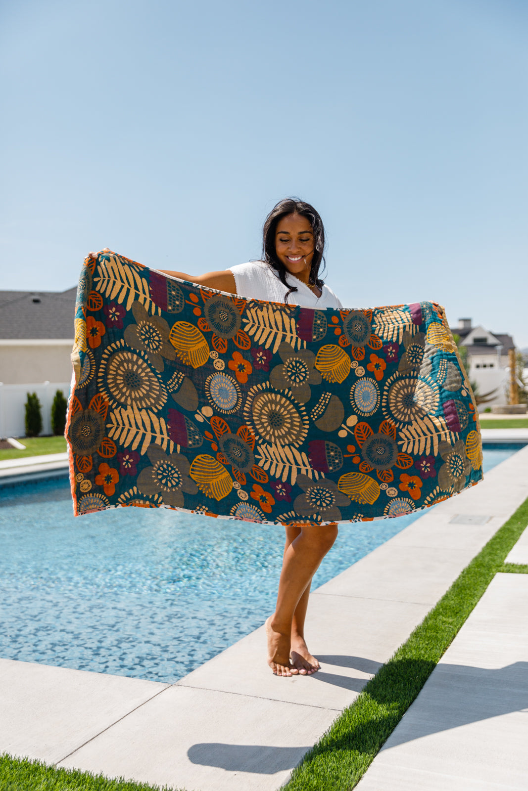 Luxury Beach Towel in Bright Retro Floral - Hey Hunni LLC