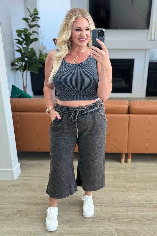 Acid Wash Wide Leg Sweatpants in Ash Black - Hey Hunni LLC