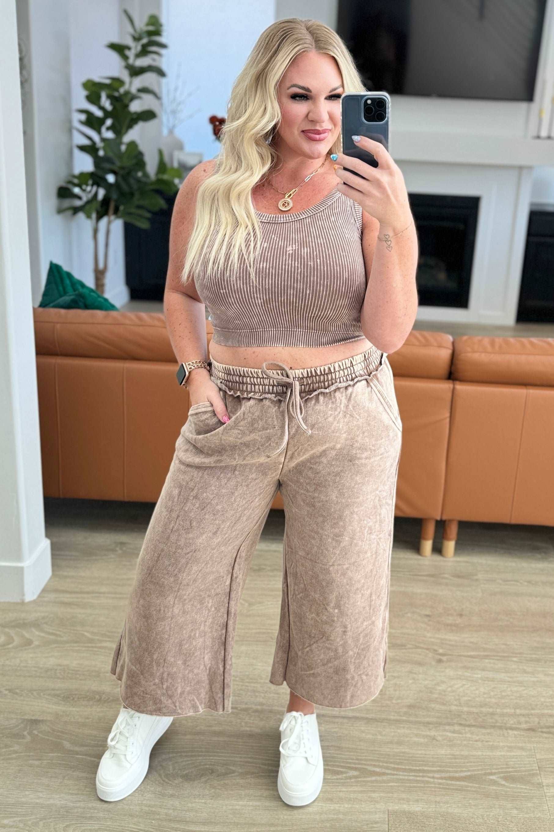 Acid Wash Wide Leg Sweatpants in Mocha - Hey Hunni LLC