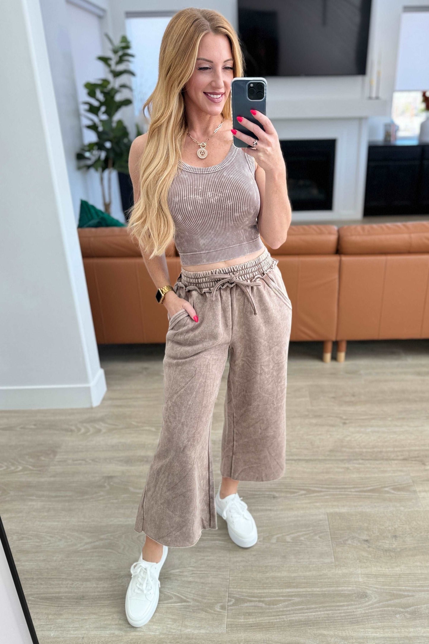 Acid Wash Wide Leg Sweatpants in Mocha - Hey Hunni LLC