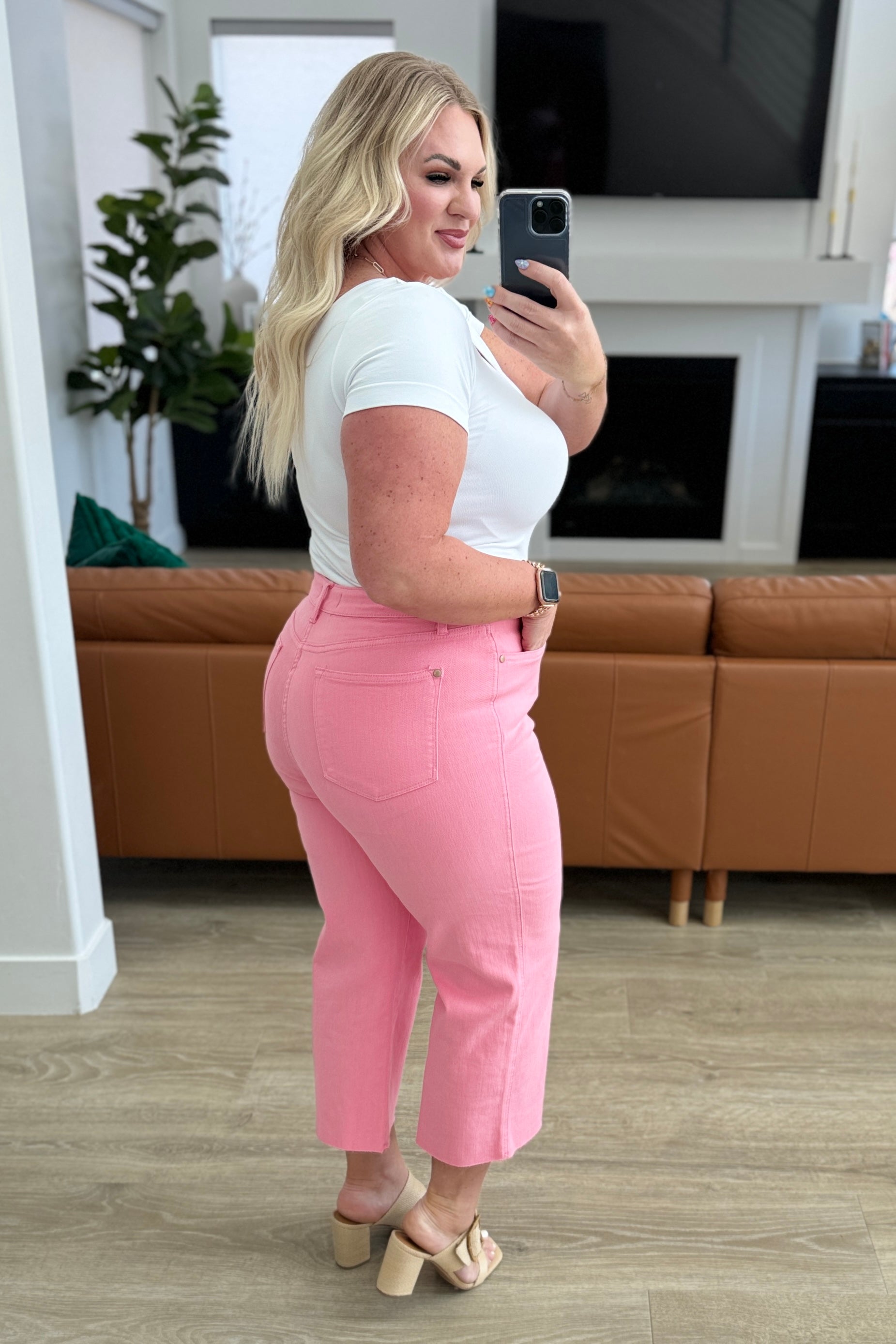 Lisa High Rise Control Top Wide Leg Crop Jeans in Pink - Hey Hunni LLC