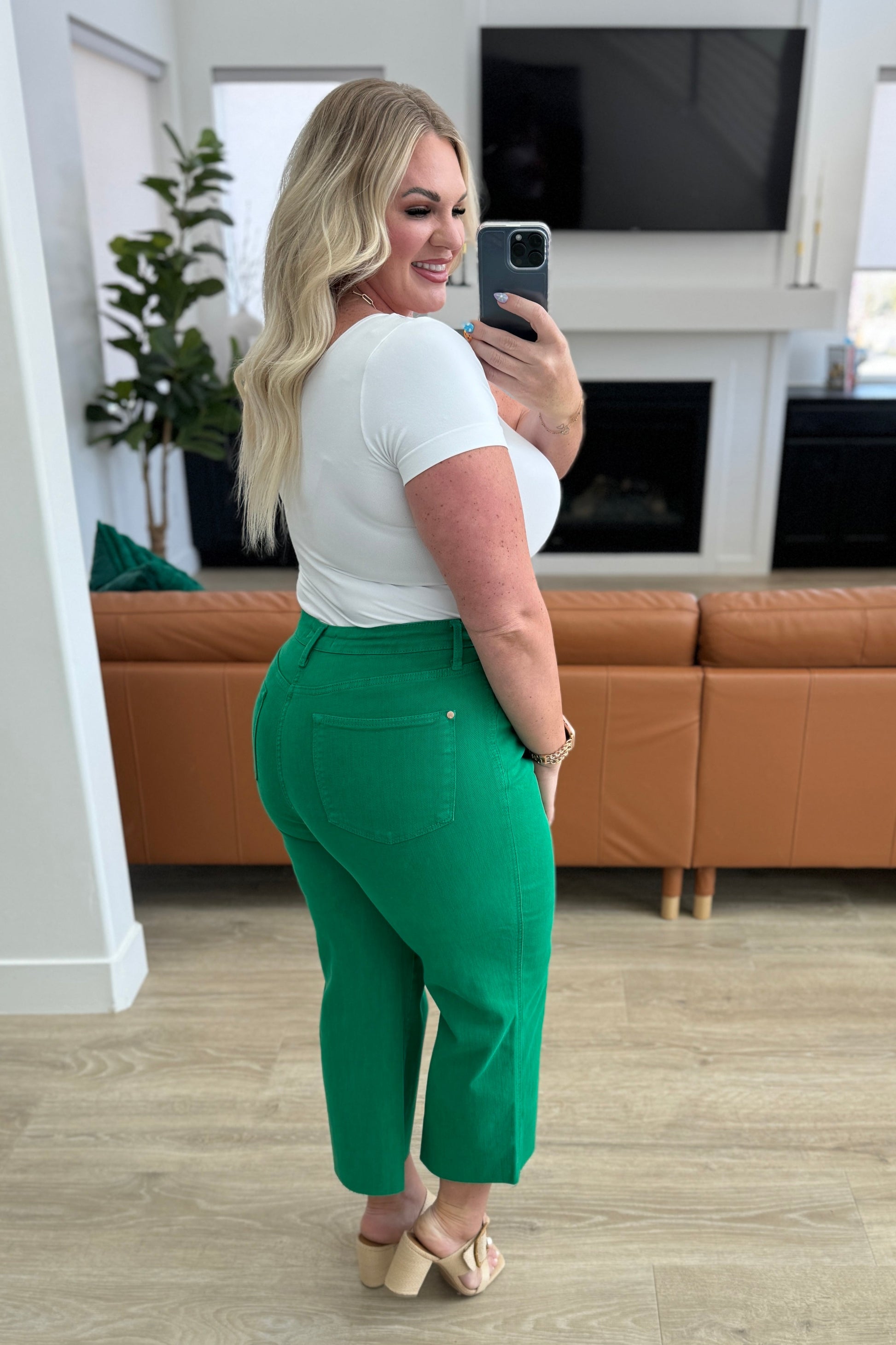 Lisa High Rise Control Top Wide Leg Crop Jeans in Kelly Green - Hey Hunni LLC