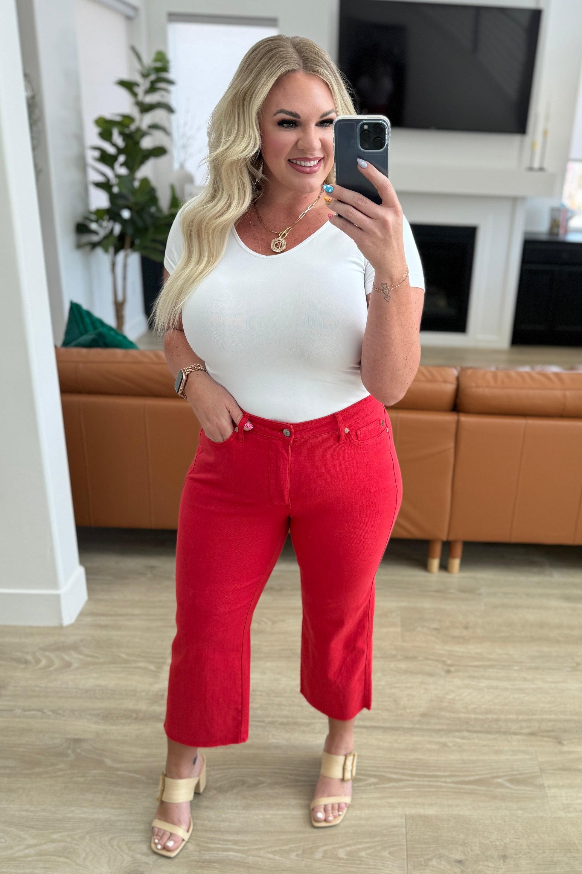 Lisa High Rise Control Top Wide Leg Crop Jeans in Red - Hey Hunni LLC