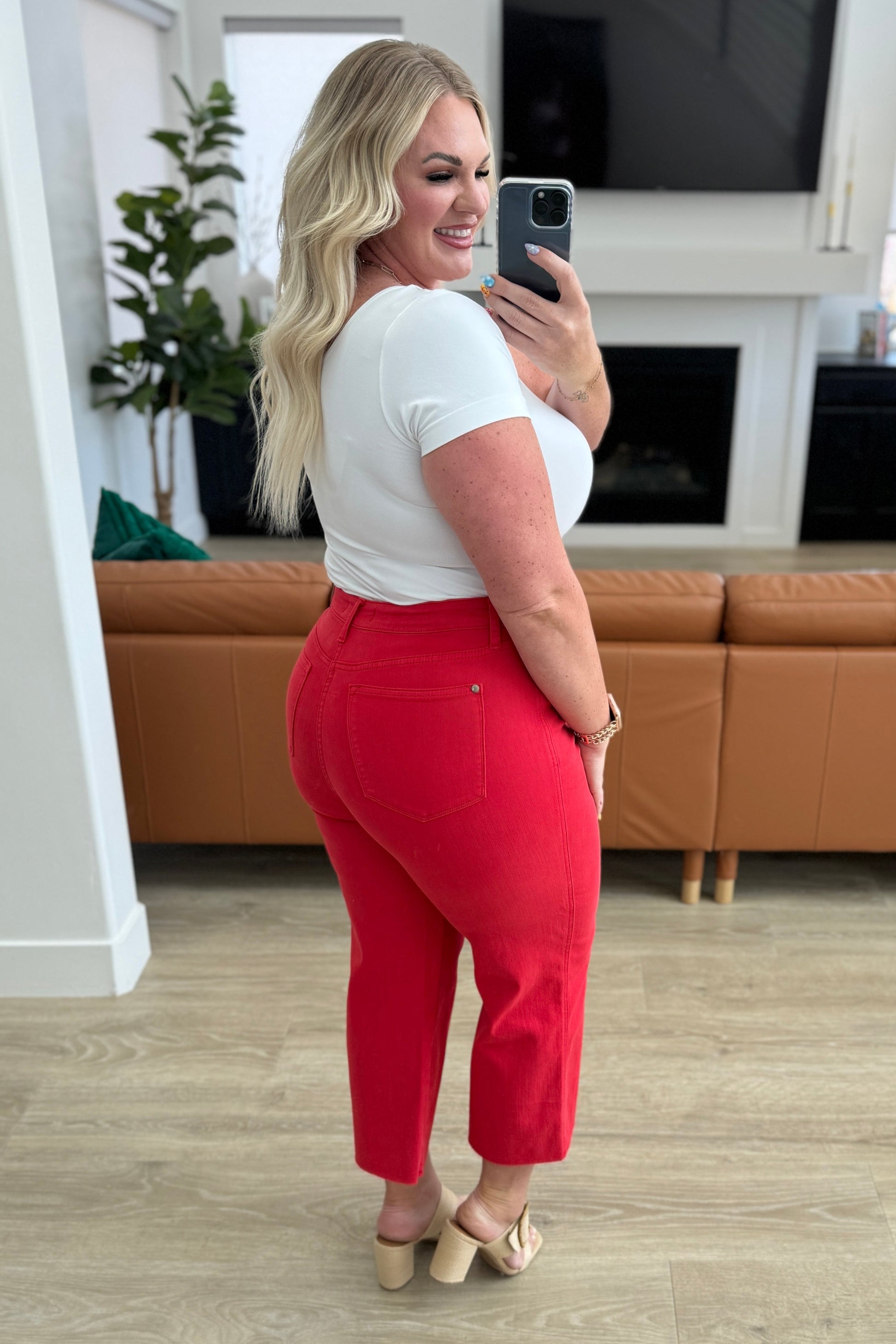 Lisa High Rise Control Top Wide Leg Crop Jeans in Red - Hey Hunni LLC